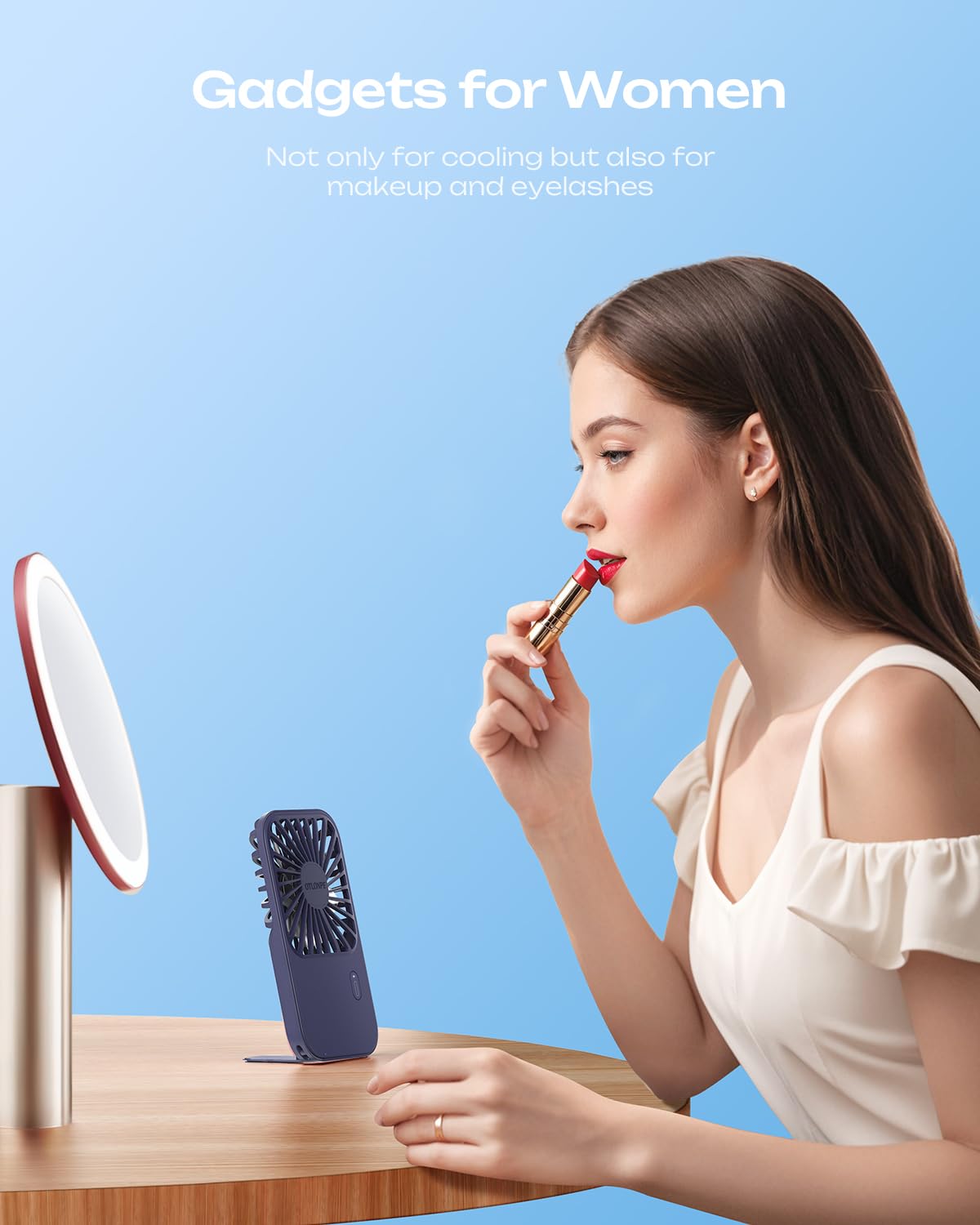 Otlonpe Mini Portable Handheld Fan, Small Personal Rechargeable Hand Held Fan With Foldable Stand