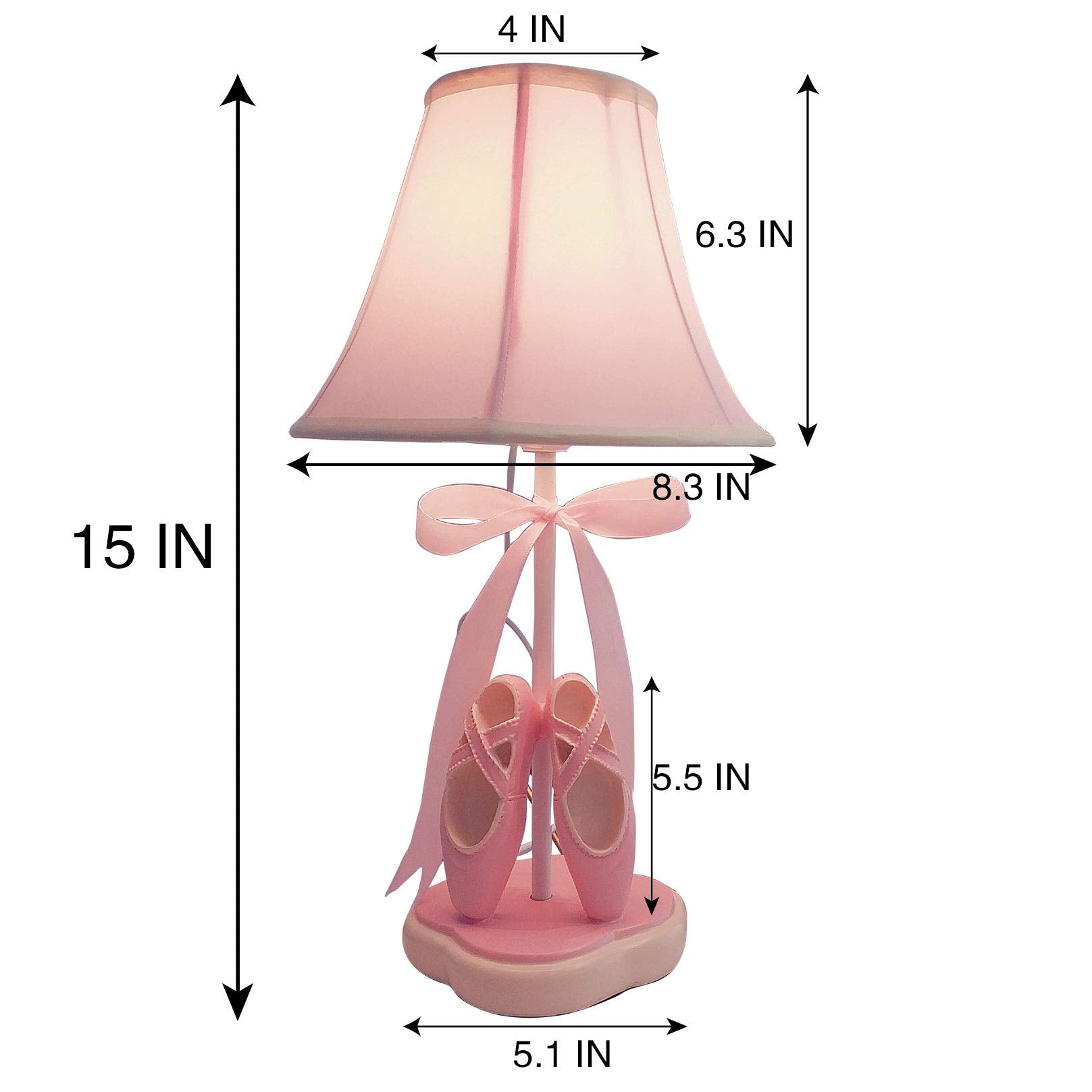 Herbestbay Cozylight Bedside Lamp, Pink Dancing Shoes Design, 14Inch Tall Table Lamp With Fabric Stitch Shade For Girl’S Bedroom Décor, Including An E26 Led Bulb (Push Button)