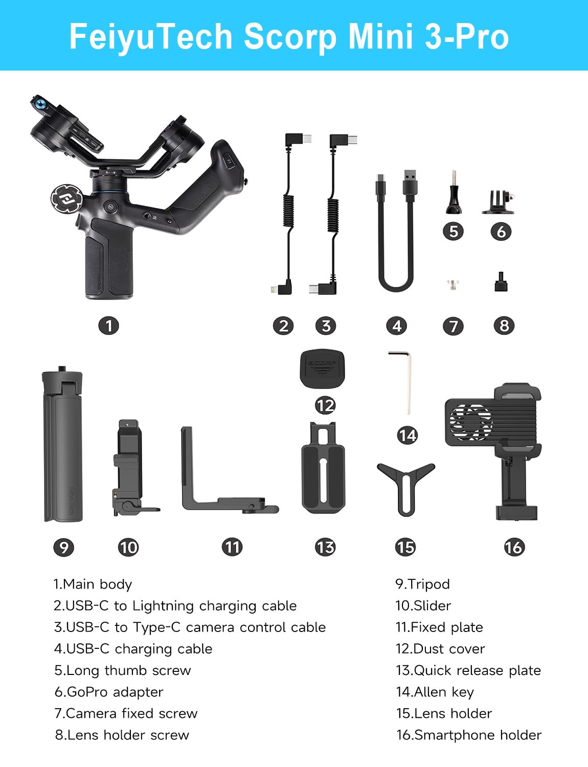 Feiyutech Scorp Mini-3-Pro Gimbal Stabilizer For Camera Mirrorless/Compact/Action Cameras,Smartphone,18M Ai Tracking,Detachable Remote Handle,4.4Lbs Payload,3-Axis Gimbal For Canon Sony Nikon