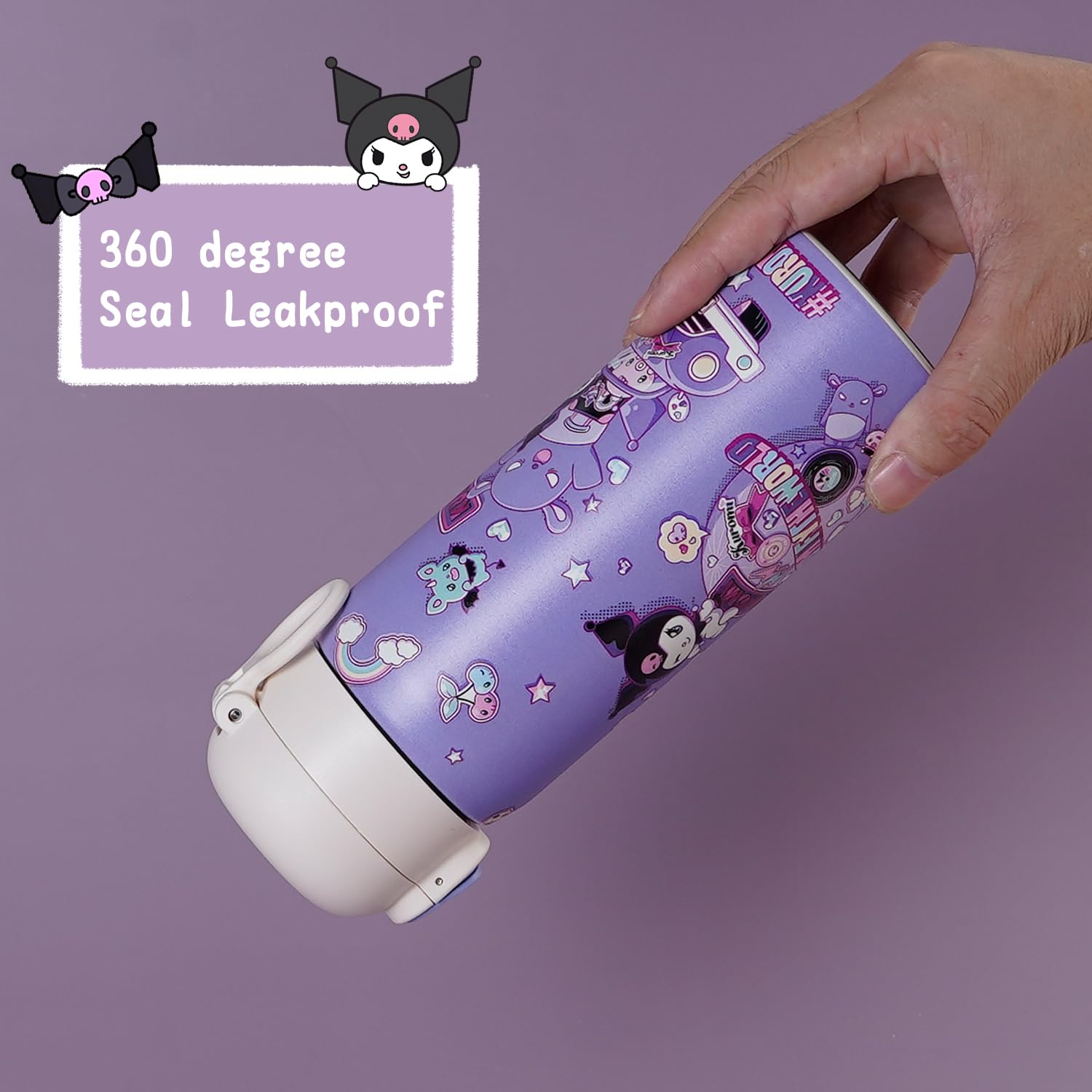Cute Water Bottle, Vacuum Insulated Cartoon Stainless Steel 17Oz Kawaii Cup Thermoses