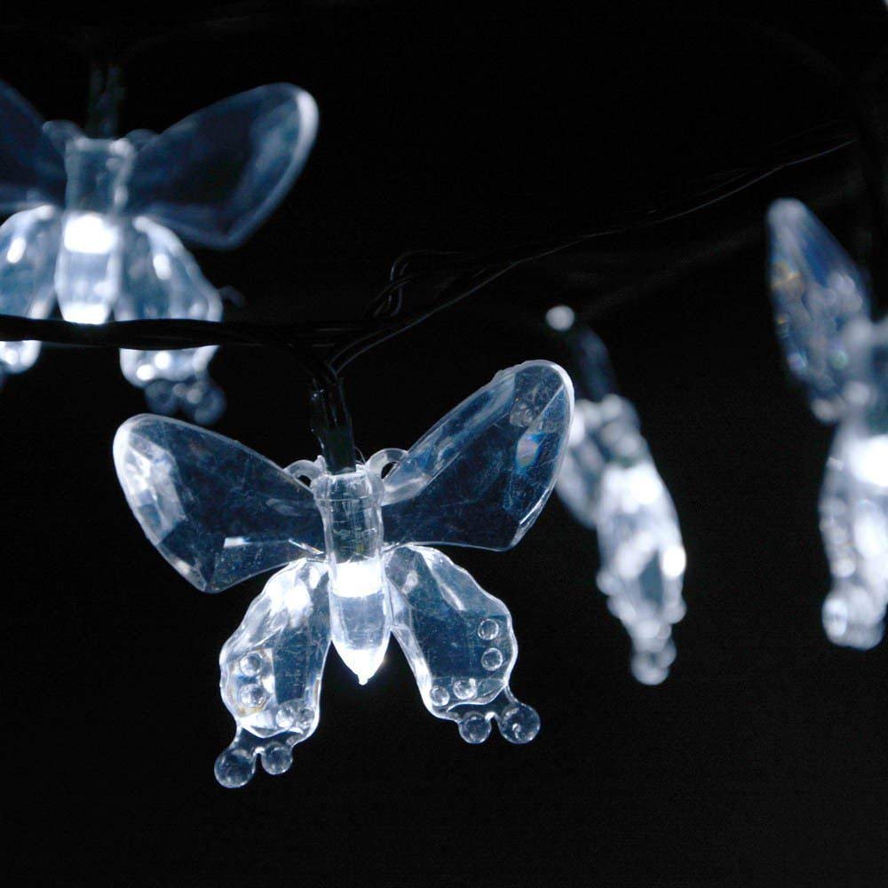 Muequ Butterfly String Lights, Waterproof Solar String Lights 16Ft 20Led Butterfly Solar Fairy Lights Decorative Lighting For Wedding,Garden,Home,Porch,Lawn,Holiday Decorations (White)
