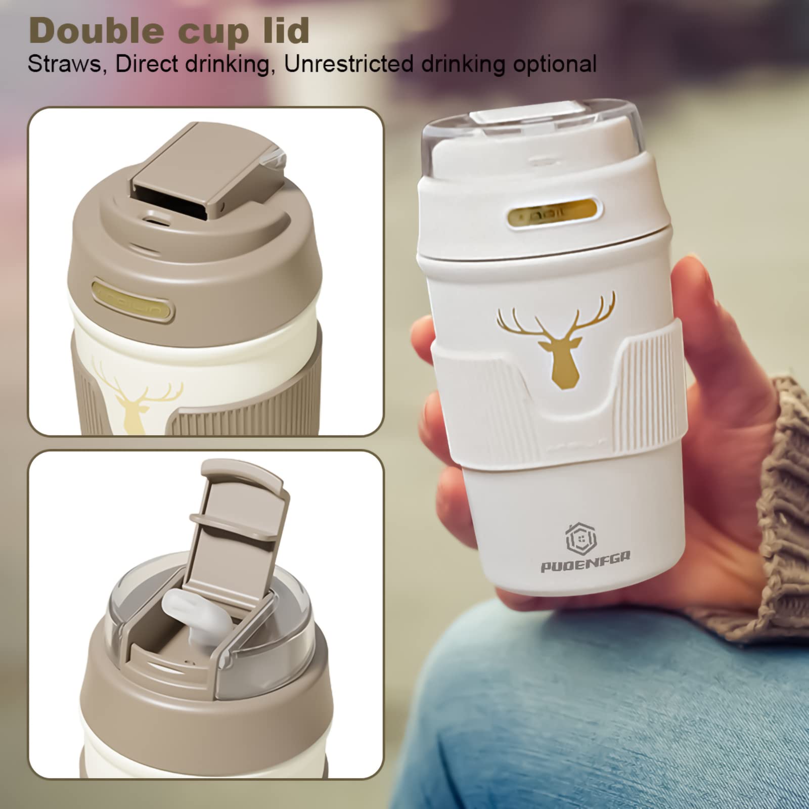 Insulated Stainless Steel Water Bottle,Travel Coffee Mug,  Sip 14Oz.Food Grade 316 Stainless