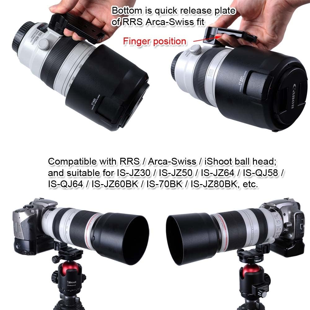 Ishoot Lens Collar Foot Tripod Mount Ring Base Replacement Stand Tripod Socket Compatible With Canon Ef 100-400Mm F/4.5-5.6L Is Ii Usm, Bottom Quick Release Plate For Arca-Swiss Fit Tripod Head Clamp