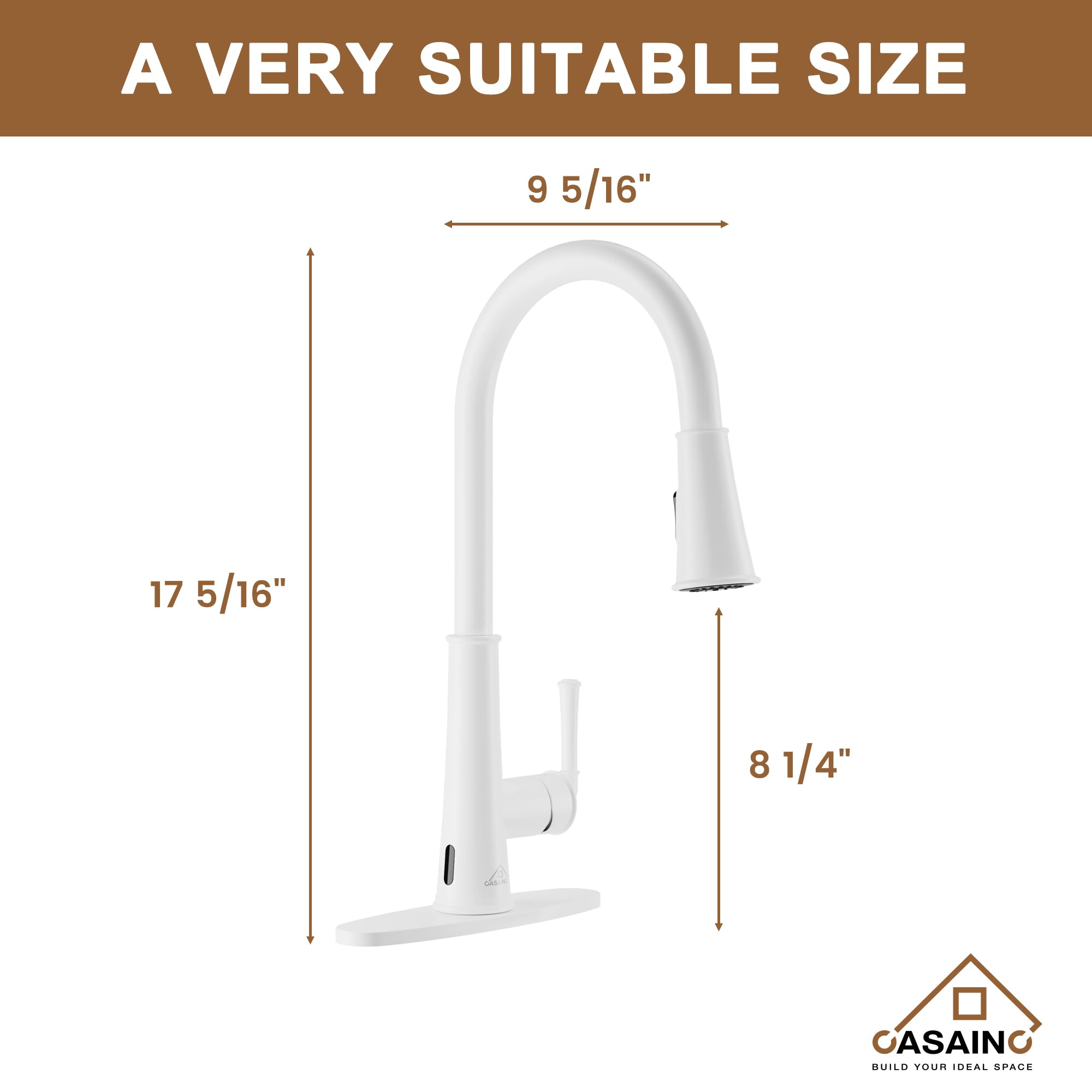 Casainc Touchless Kitchen Faucet With Pull Down Sprayer And Led Light Motion Sensor Kitchen Sink Faucet With Soap Dispenser Single-Handle Matte White Faucet For Kitchen Laundry Rv And Bar