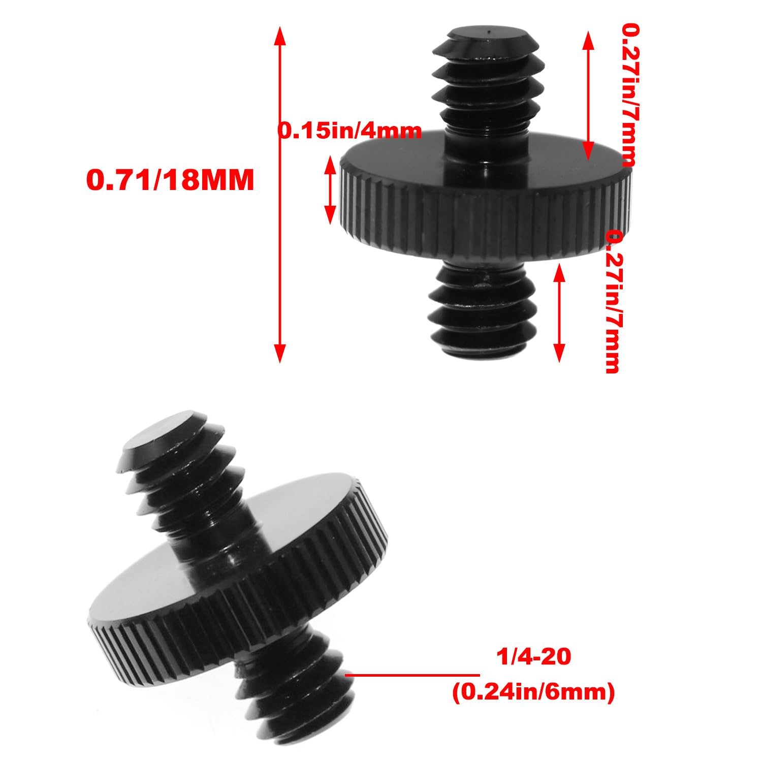 Lind Kitchen 6Pcs Black 1/4'' Male To 1/4'' Male Threaded Tripod Screw Adapter Double Head Stud Standard Mounting Thread Converter For Light Stand Shoulder Rig Tripod Camera Cage Mount