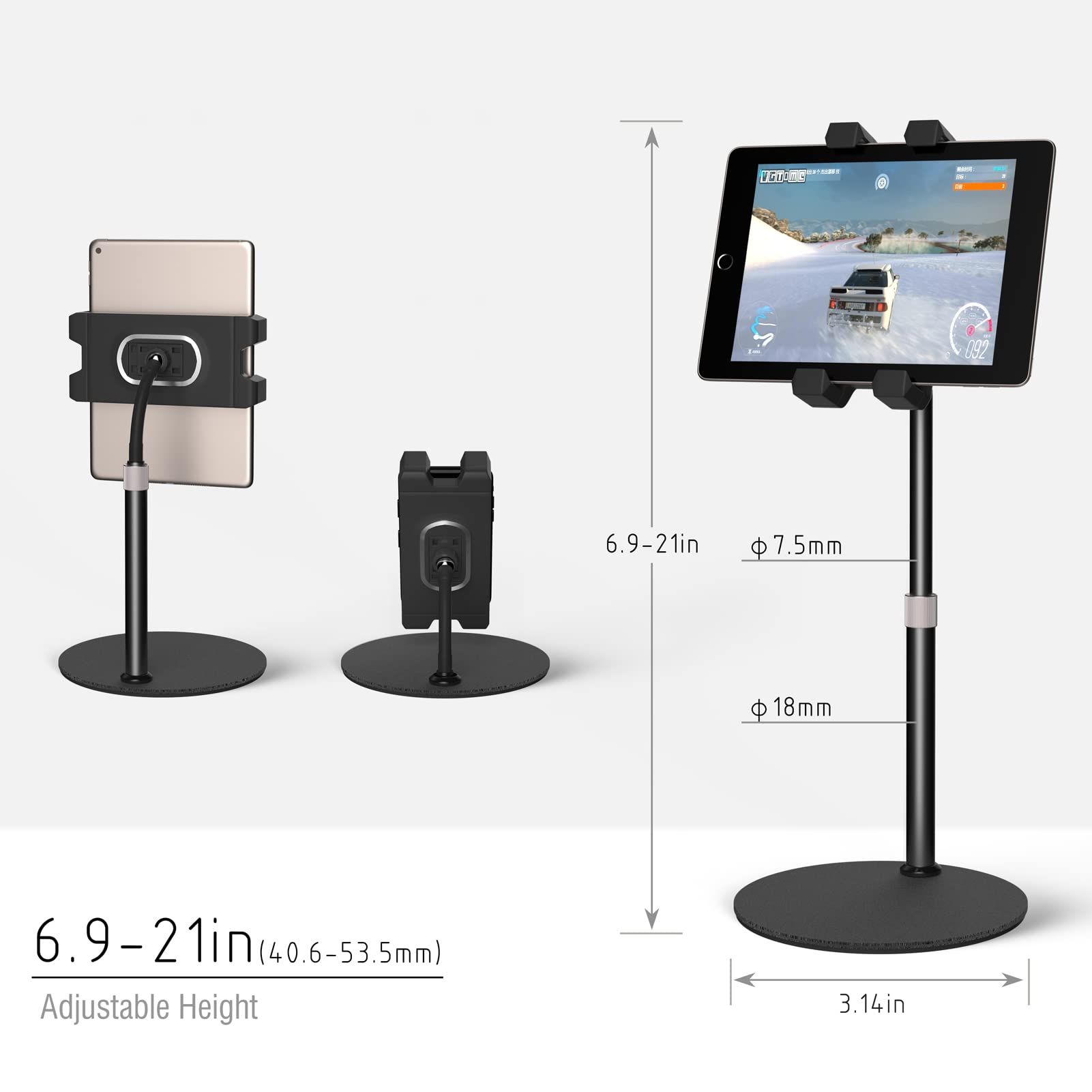 T-Sign Ipad Tripod Stand, Mount Foldable Floor Tripod For Ipad, Height Adjustable 360 Degrees Rotating 7 To 12 Inch Tablets Perfect For Facetime, Video, Zoom, Phone Holder, Bluetooth Remote Control
