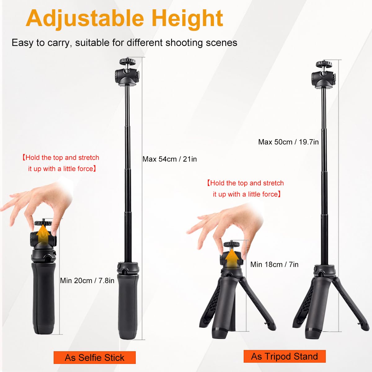Jodichert Tripod For Dji Osmo Pocket 3, 20 Inch Extendable Tripod Stand 2 In 1 Tabletop And Selfie Stick Tripods, Portable Lightweight Stand For Dji Osmo Pocket 3 2 Action 5 4 Pro, Gopro And Other Action Camera