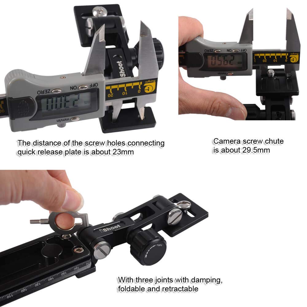 Ishoot All-Metal Retractable Long-Focus Lens Support Stand, Foldable Telephoto Zoom Lens Bracket Camera Holder Bayonet Protector, With 1/4" Screw, Is-Tb01