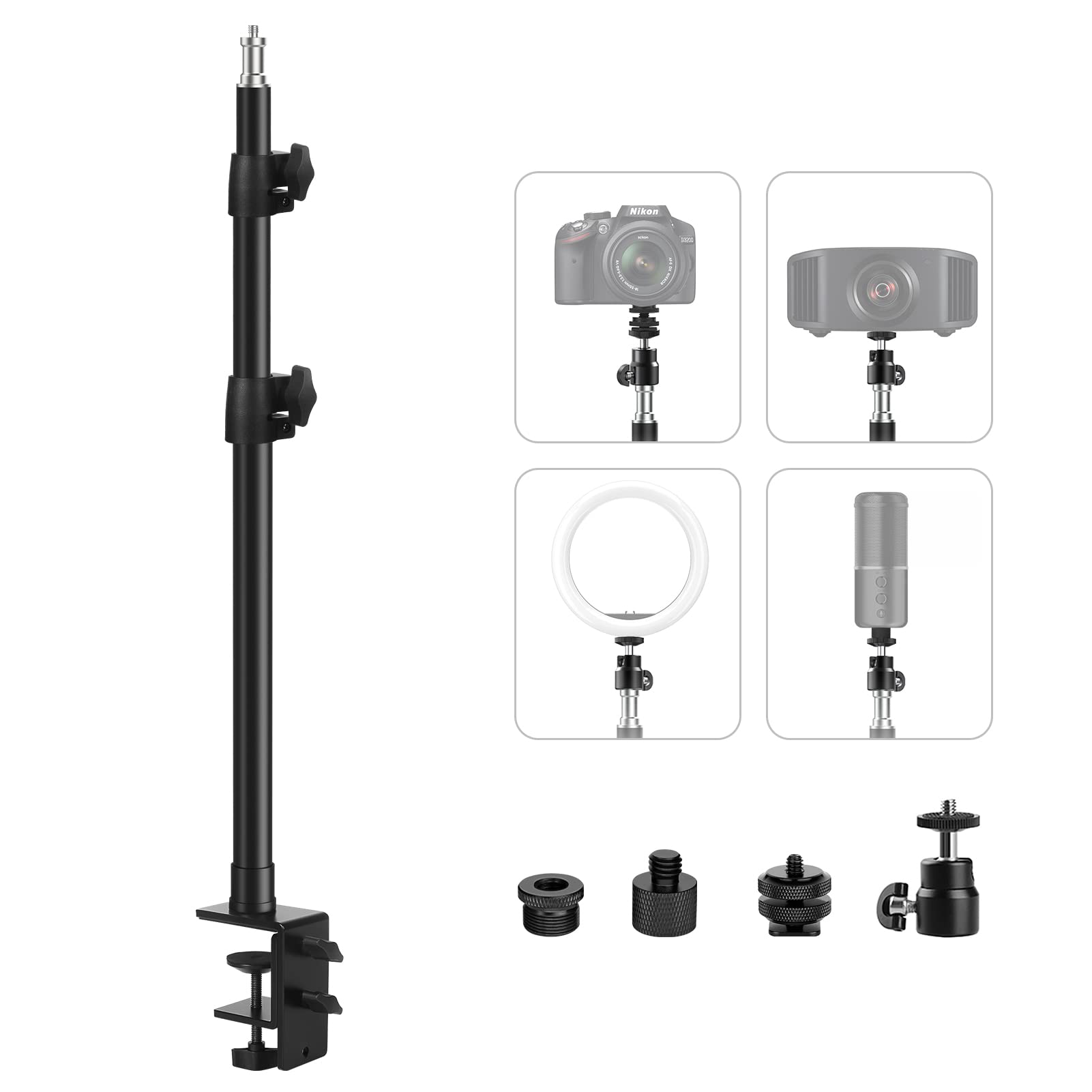 Tinpops Camera Desk Mount, 21-41.5'' Adjustable Desktop C-Clamp Mounting Stand, Aluminum Tabletop Light Stand With 1/4'' Screw Tip For Dslr Camera, Photography Video Light, Live Streaming