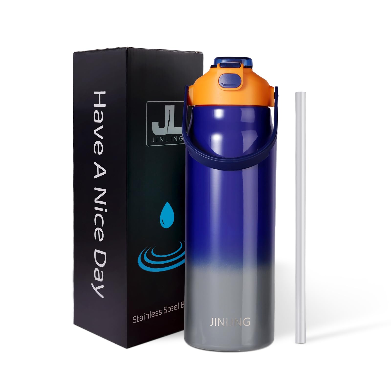 Insulated Water Bottle With Straw,Stainless Steel Flask For Sports And Travel,64Oz