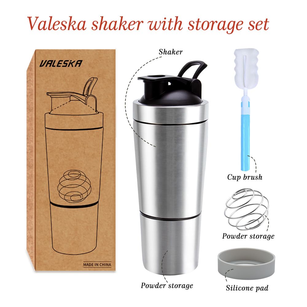 Valeska Stainless Steel Protein Shaker Bottle, 27.0 Fl Oz, Insulated, Leak Proof,, Hiking