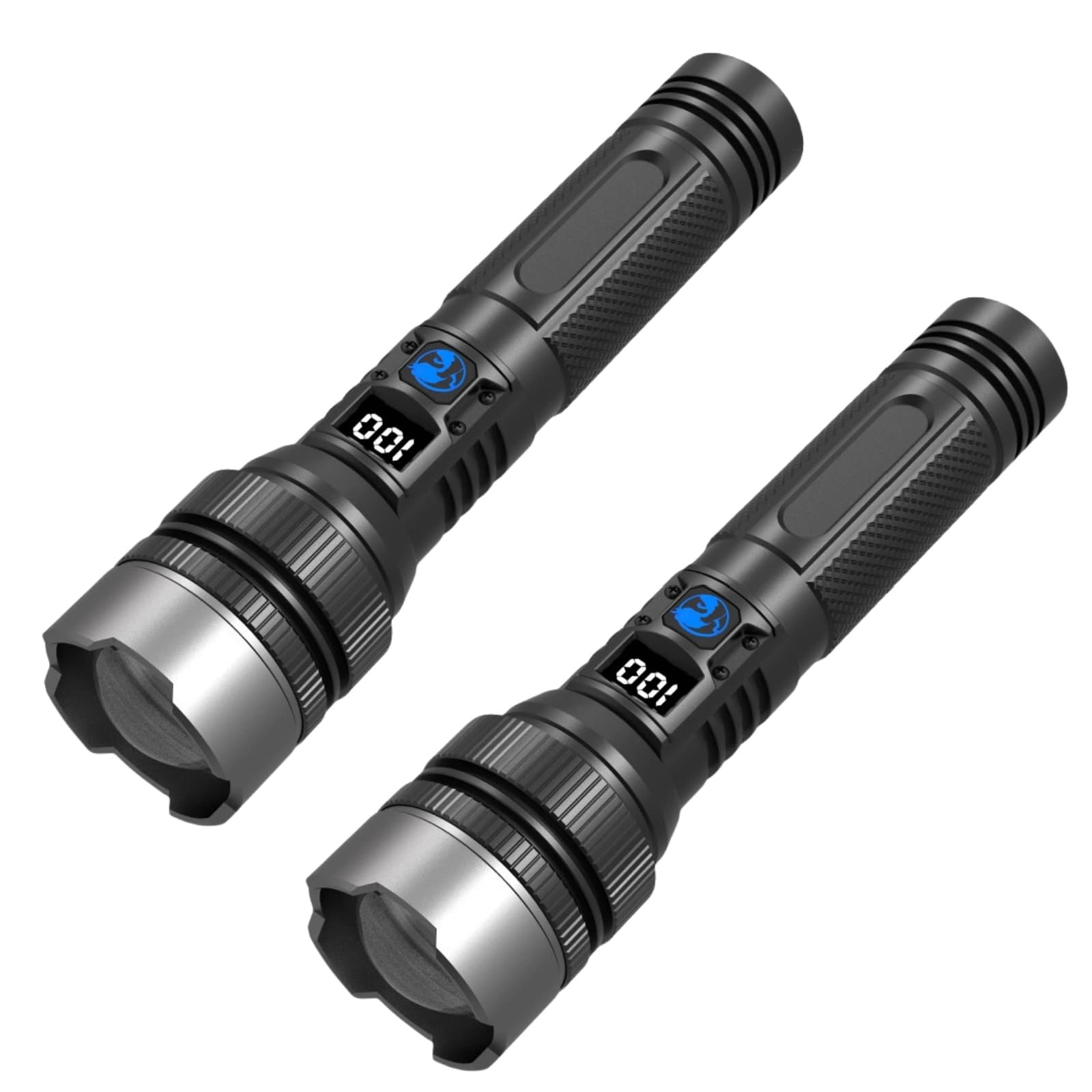Cohbskj  The Ultimate Survival Flashlight, Rechargeable Flashlights High Lumens, Long Range 5000Ft, Lcd Digital Display, Acting As A Power Bank, For Emergency Security Camping (2Pcs)