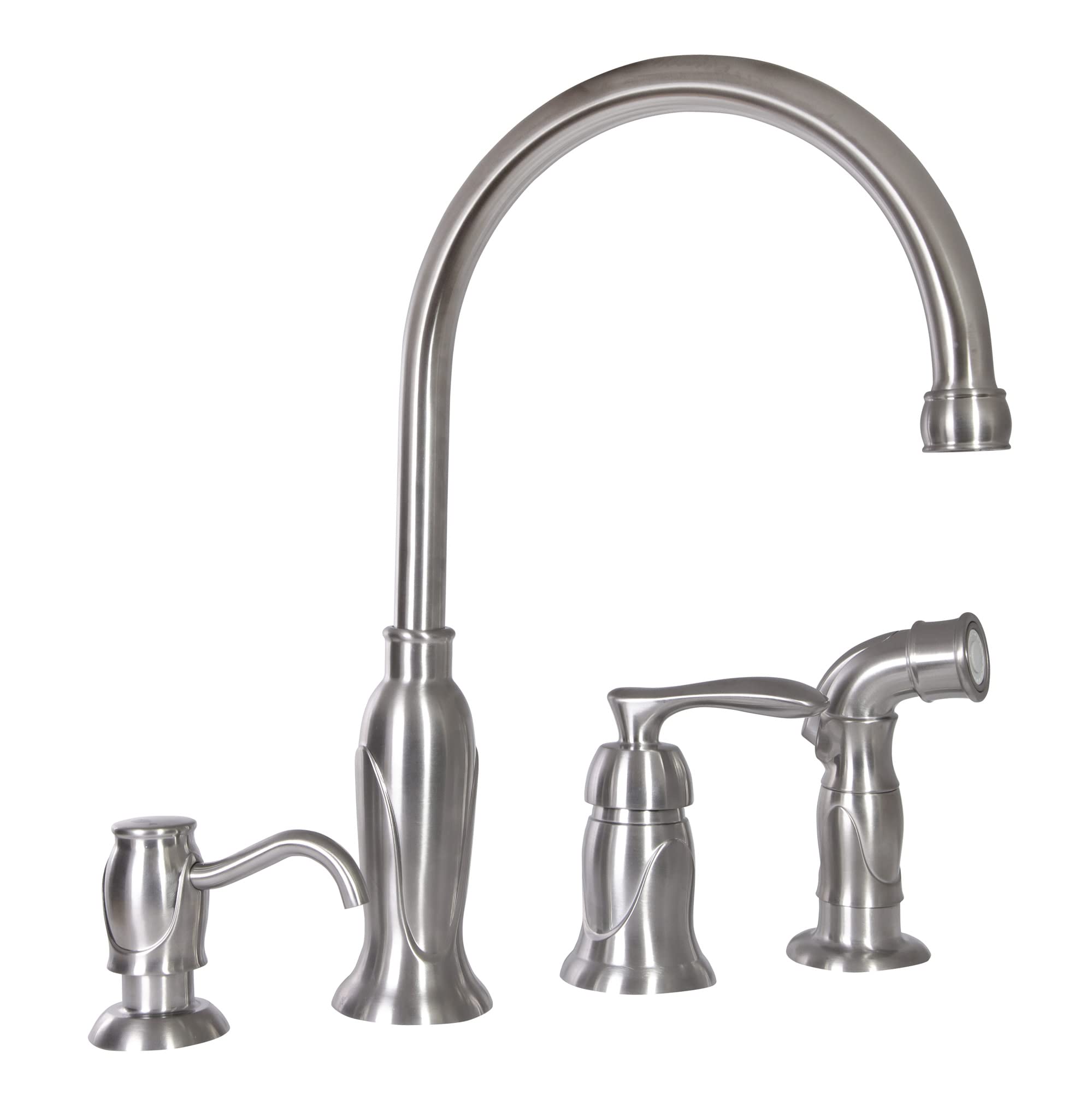 Design House 525808 Madison Faucet With Side Sprayer & Soap Dispenser In Satin Nickel, 12"