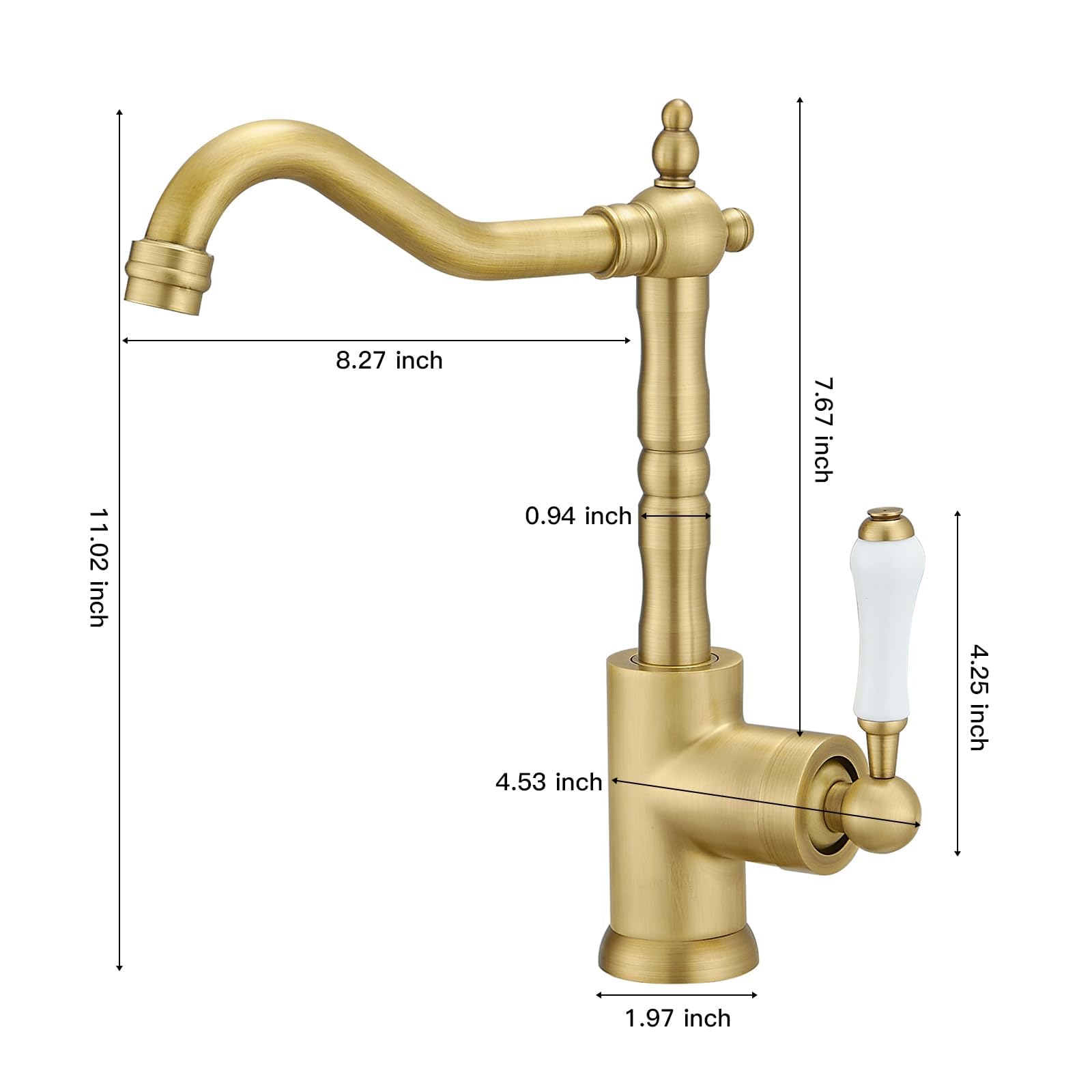 Greenspring Antique Brass Kitchen Sink Faucet Single Handle Kitchen Faucet 360 Degree Swivel Mixer Tap Wet Bar Sink Faucet Farmhouse Single Hole Uitility Laundry Faucet With Supply Line