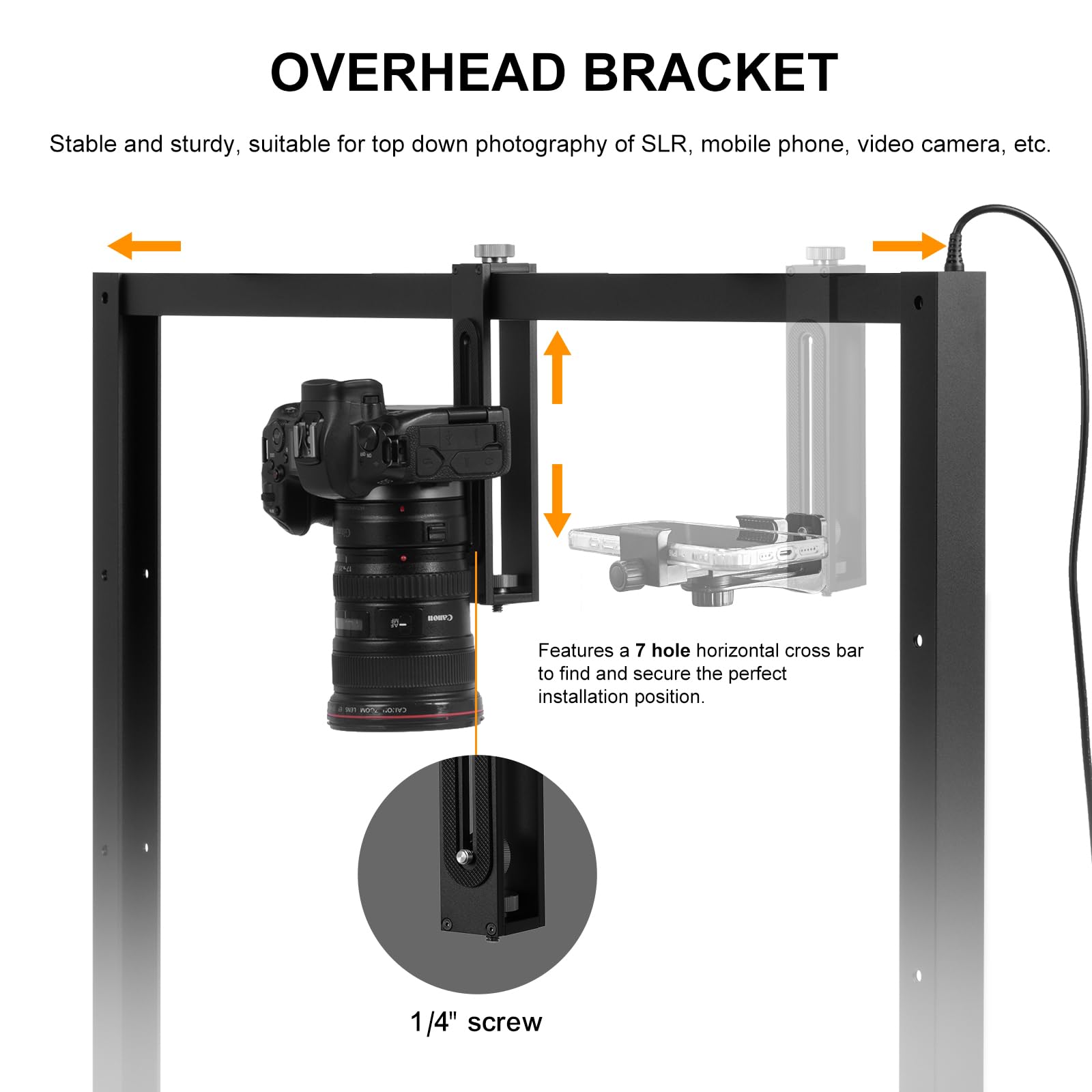 Gltire Overhead Camera Mount Rig Top-Down Shots With 5600K Led Photography Lighting, Table Top Desk Mount Stand For Camera Dslr Photo Video Diy Art Studio Painting Vlogging With Phone Grip/Clamps