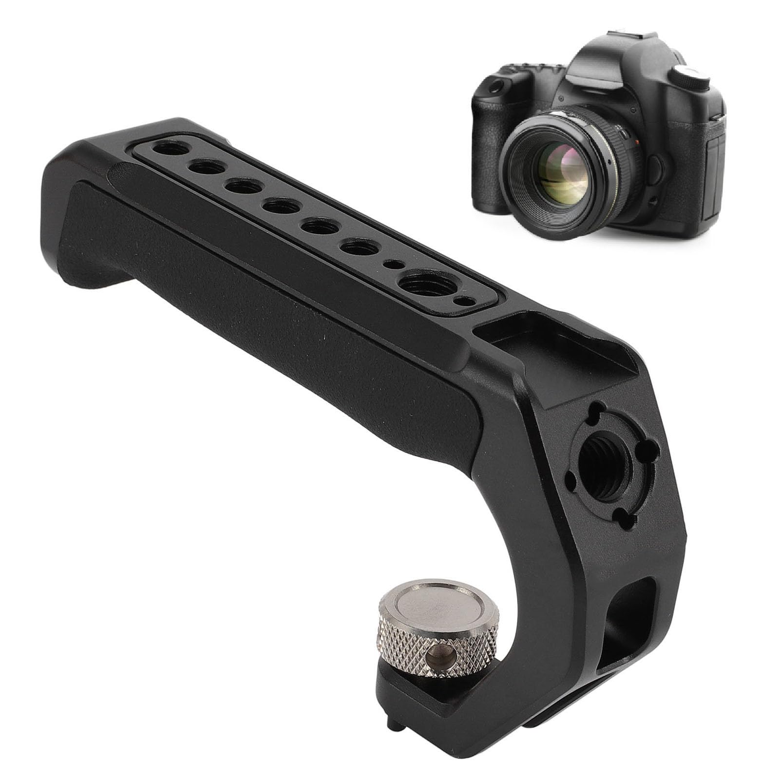 Fydun Camera Cage Top Handle Aluminum Alloy Silicone Video Stabilizing Rig Handle Grip With 1/4 3/8 Inch Screw Holes Cold Shoe Mount For Dslr Camera