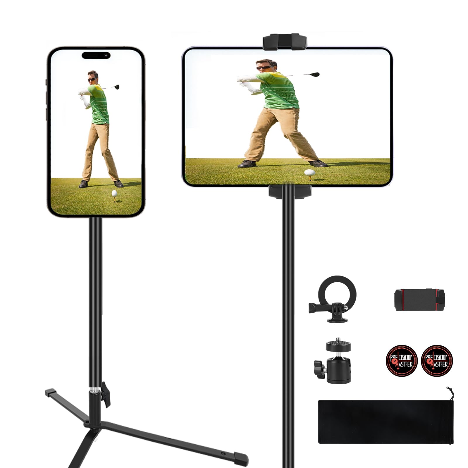 Precisionmaster Golf Tripod - Heavy Duty Aluminum Base With Ipad Pro Compatible, 52" Adjustable With Magnetic Mount, Golf Swing Analysis, Ideal For Golfers, Beginners