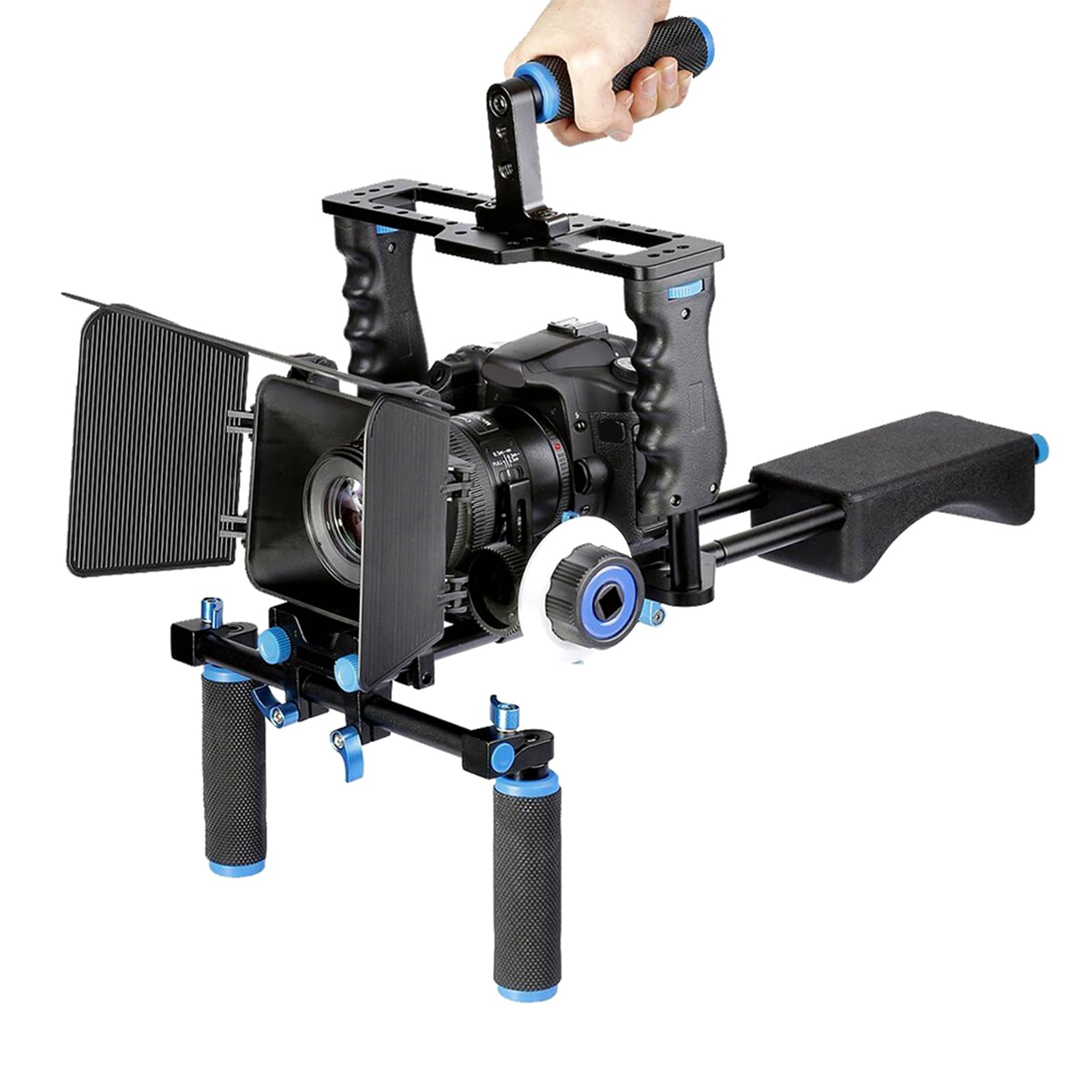 Akozon Lightweight Aluminium Camera Stabilizer Cage Kit With Top Handle, Follow Focus Rods And Shoulder Rig