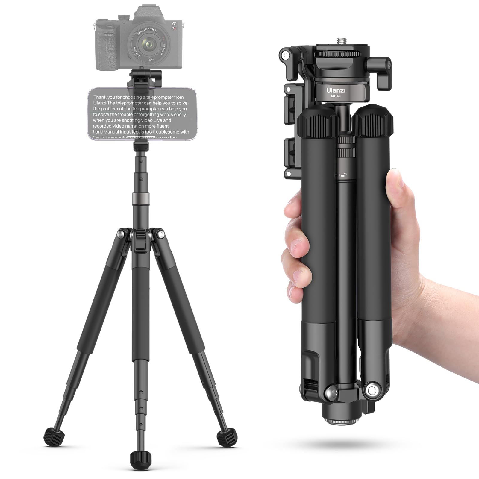 Ulanzi Mt-63 Mini Phone Tripod, 57" Portable Foldable Aluminum Alloy Extendable Camera Tripod With 2 In 1 Phone Clip, 360° Ball Head Travel Lightweight Tripod For Iphone Dslr Camera Max Load 5Kg/11Lbs