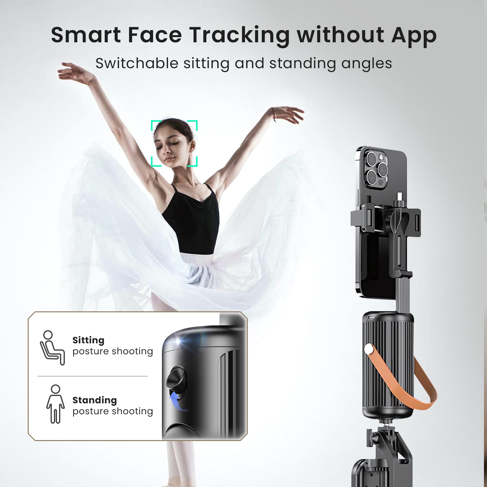 Linber P08 Auto Face Tracking Phone Holder, No App, 360°Rotation Phone Tracking Gimbal With Detachable Remote & 2 Fill Light, Phone Stand Gesture Control For Vlogging, Live Streaming, Video Recording