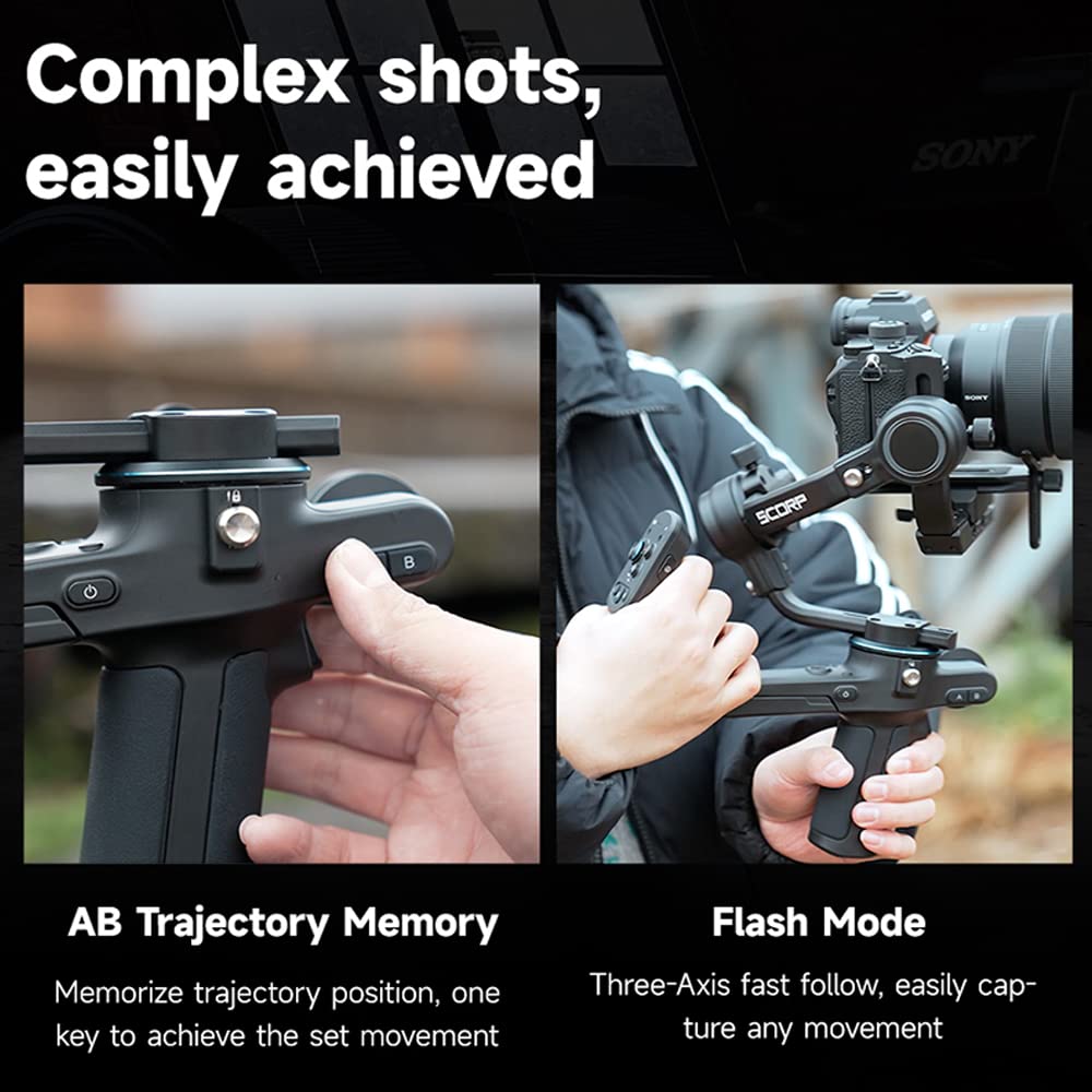 Feiyutech Scorp-C [Official] Camera Stabilizer 3-Axis Mirrorless Gimbal Lightweight Stabilizer,For Dslr Camera,For Sony A7Iv A7S Canon R5 R6 M50 Panasonic Nikon Fujifilm,Max 5.5 Lbs,Cable Control