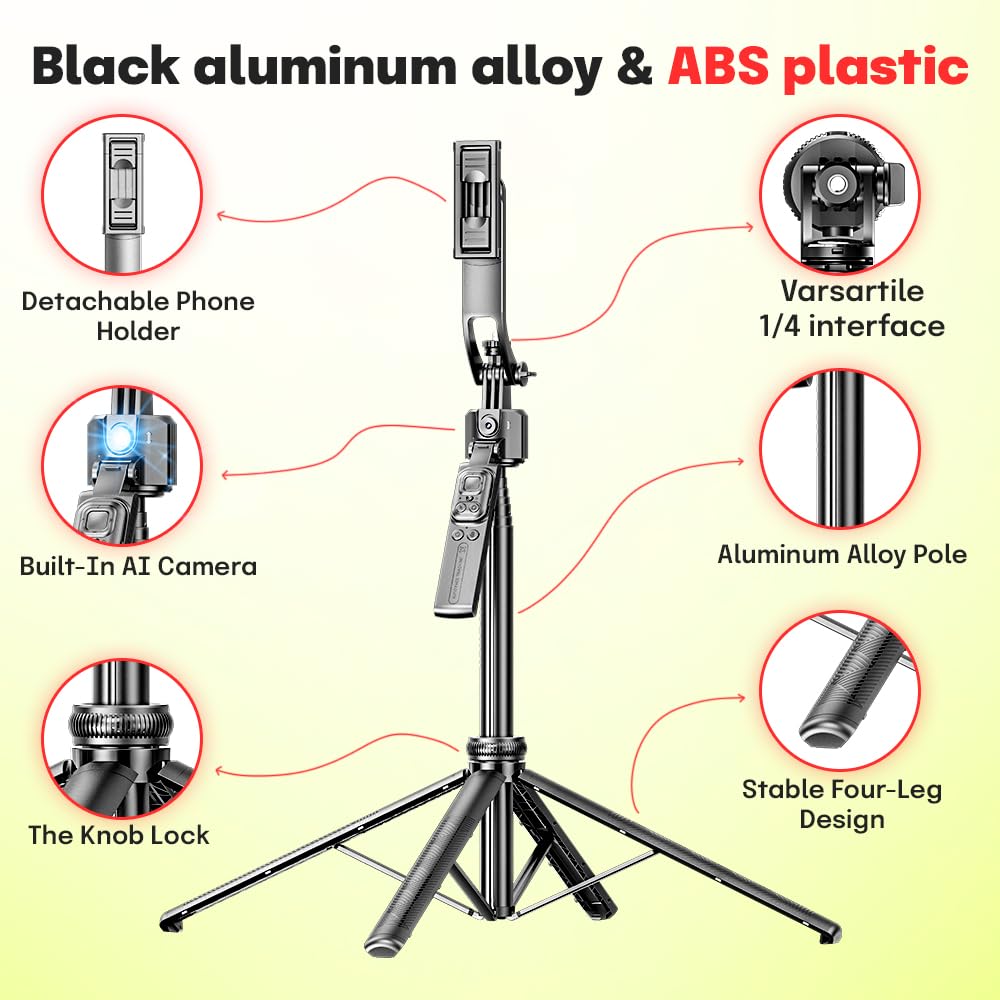 Orbitech Ai Face Tracking Tripod With Gesture Control, 360° Rotating Selfie Stick, Adjustable Stand For Iphone & Android, Great For Video Recording, Content Create, Live Streaming (68-Inch)
