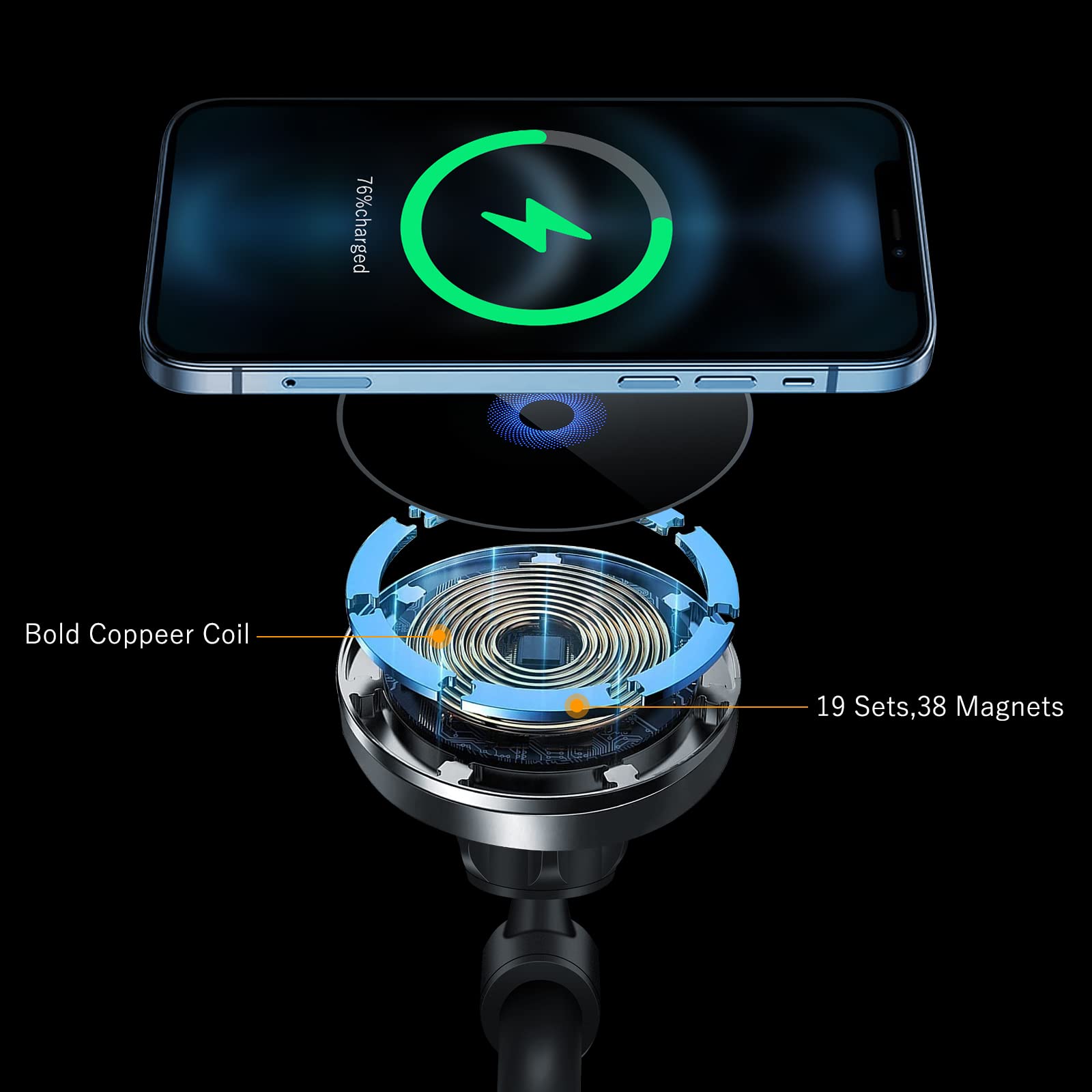 Piosoo 15W Magnetic Wireless Car Charger Cd Slot Mount For Iphone 13/13 Pro/13 Pro Max/13 Mini/12/12 Pro/12 Pro Max,Powerful Suction Auto-Alignment Mag-Safe Car Mount, Compatible With Mag-Safe Cases