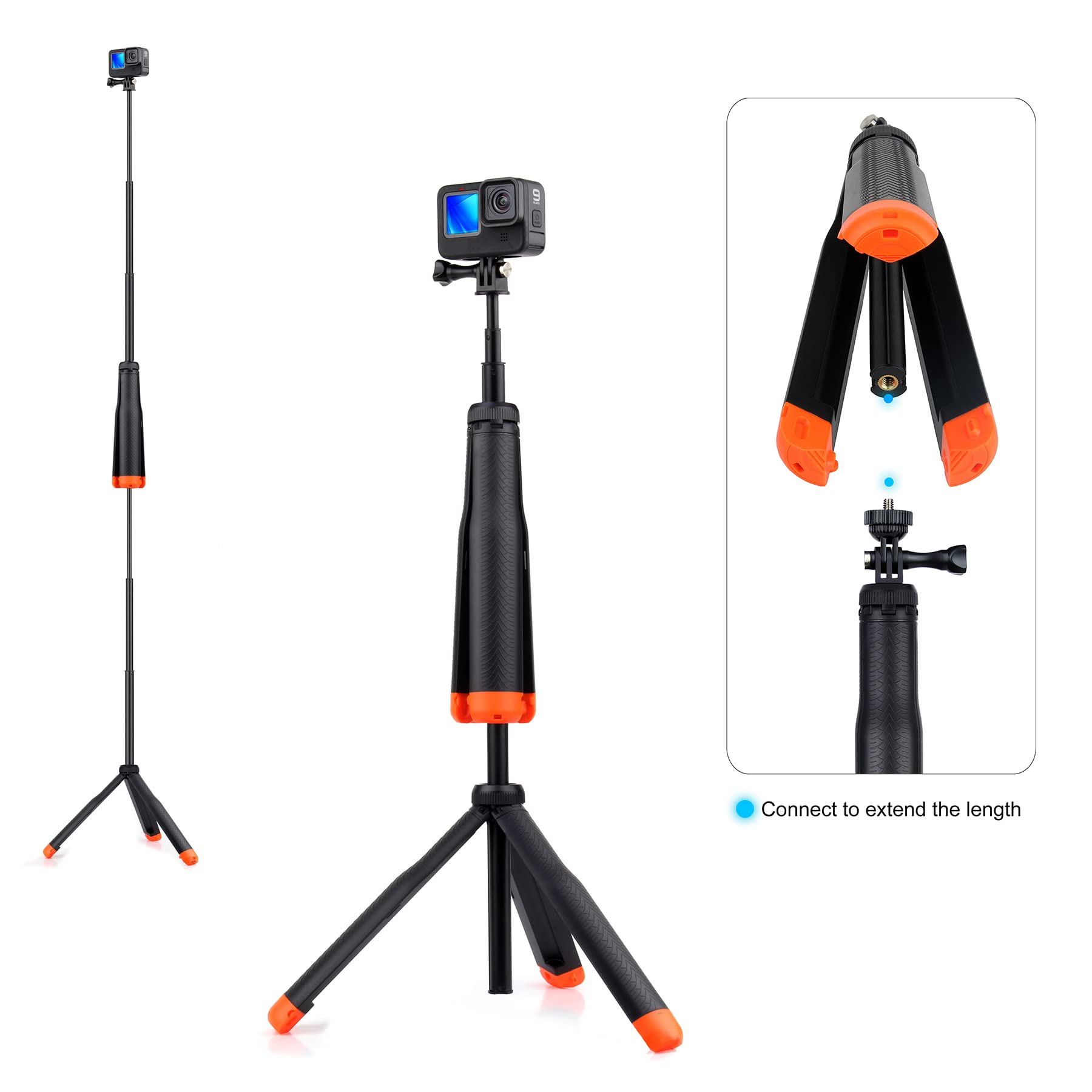 Gepuly 9''-27''Waterproof Selfie Stick Floating Hand Grip Tripod For Gopro Hero 13 12 11 10 9 8 7 6 5 4 3 Fusion, Max, Most Action Cameras Used As Floating Tripod, Hand Grip, Selfie Stick,Tripod Stand