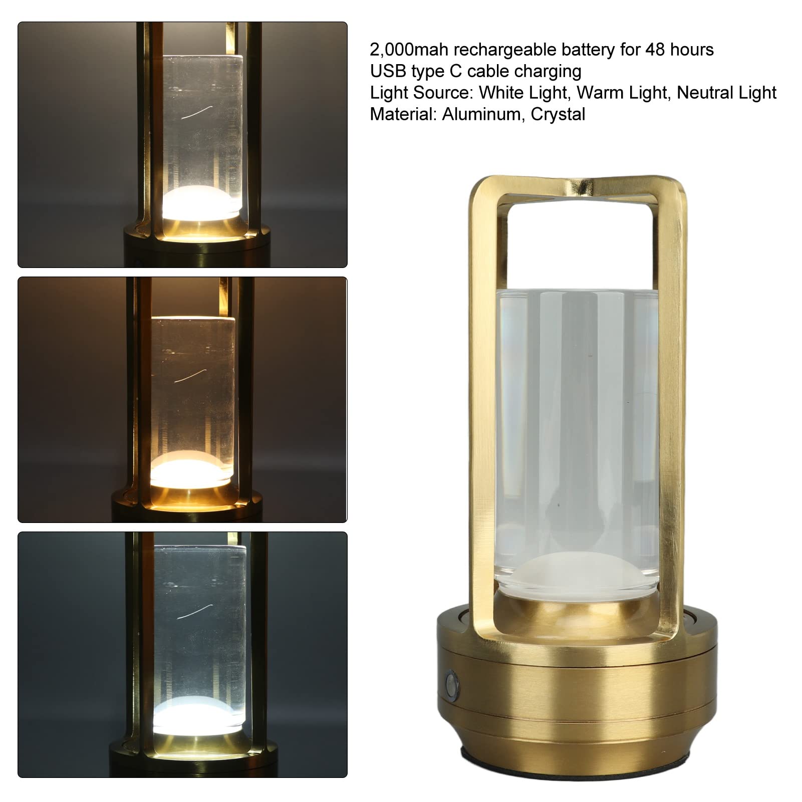 Diydeg Cordless, 3 Color Dimmable Usb Touch Lamp Night Light, Bedside Lamp Nightstand Lamp For Living Room, Bedroom, Tabletop, Bathroom, Entryway, Fireplace (Gold)
