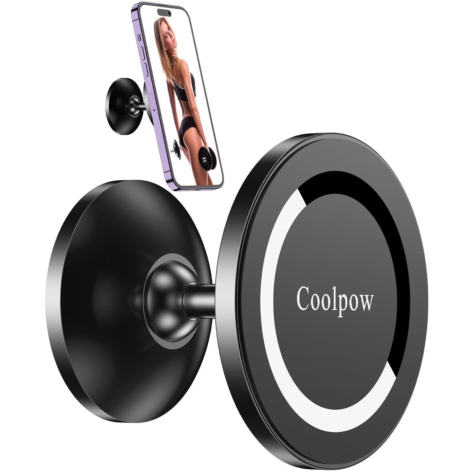 Coolpow Gym Magnetic Phone Holder Mount For Magsafe【All Metal】Dual Magnetic Phone Holder For Gym Accessories Attach To Metal Surface, Gym Phone Holder Magnet For Iphone 16 15 14 13 Pro Max  For Men Women