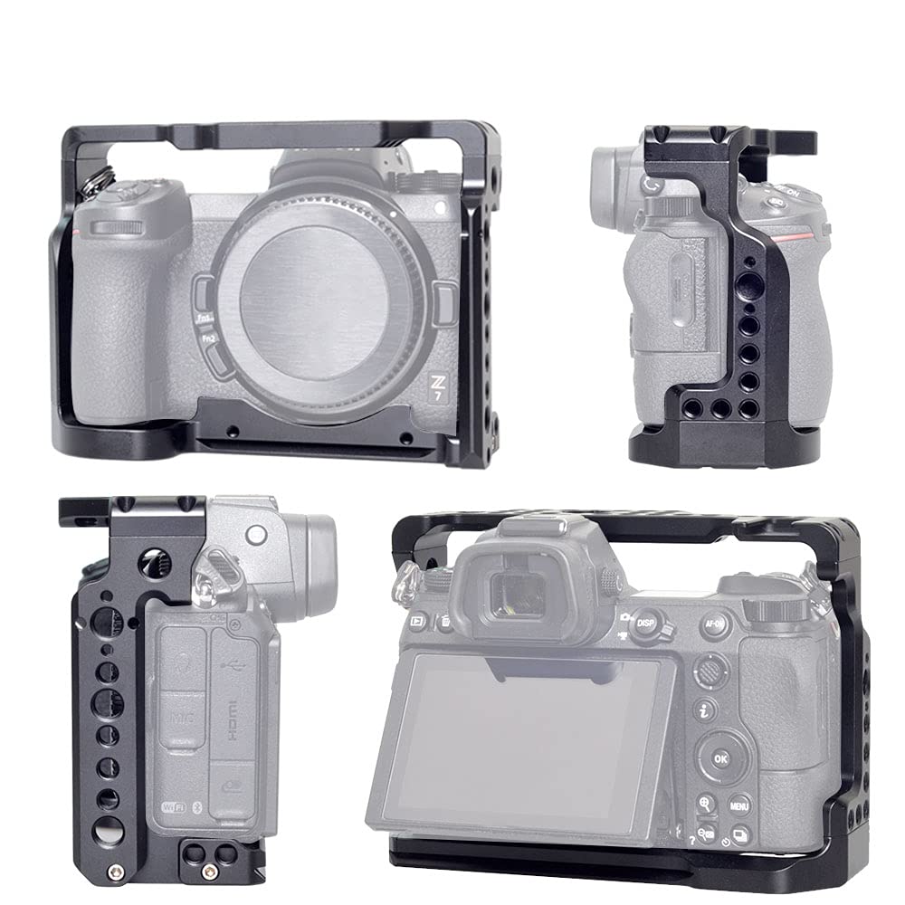 Focusfoto Camera Cage Video Filmmaking Stabilizer Rig Aluminium Alloy Extension Frame With Cold Shoe And 1/4" 3/8" Screw Mouting For Nikon Z5/Z6/Z7/Z6Ii/Z7Ii Camera