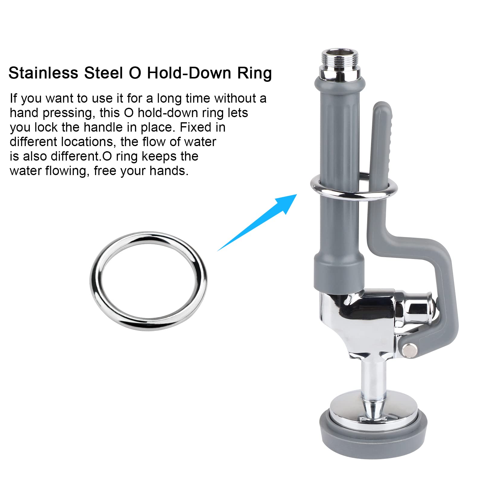 Tceumik Commercial Sink Sprayer Head With Handle Grip, Pre Rinse Spray Valve For Restaurant Kitchen Faucet 1.42Gpm High-Pressure Dish Sprayer Nozzle Assembly Replacement Kit Chrome Brushed (Gray)