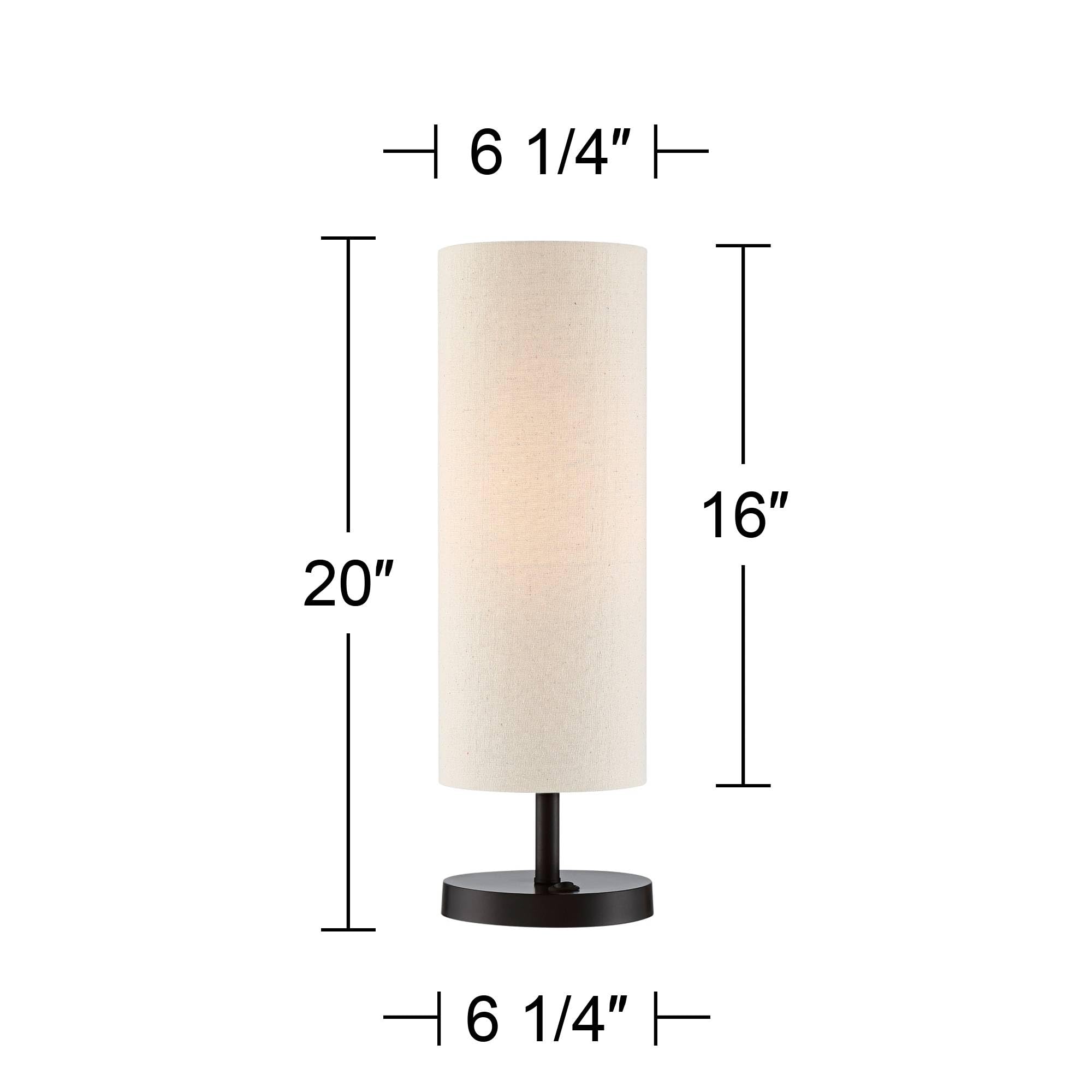 360 Lighting Heyburn Modern Accent Table Lamp With Hotel Style Usb And Ac Power Outlet In Base 20" High Dark Bronze Oatmeal Cylinder Shade For Living Room Desk Bedroom House Bedside