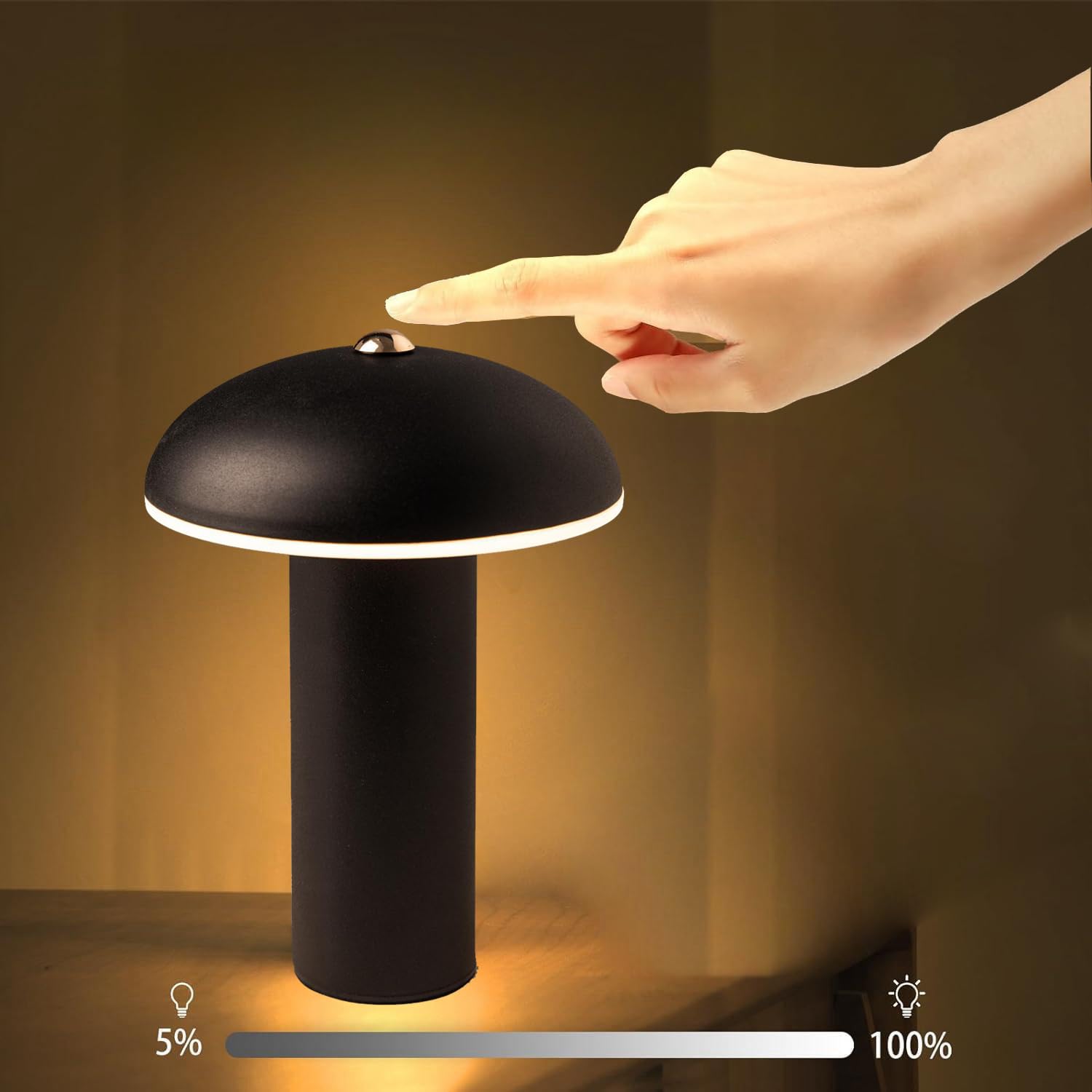 Anshenya Mushroom Lamp Cordless Table Lamp Touch Light Led Rechargeable Dimmable Battery Operated Lights Desk Control Bedside Lamps Offices Restaurant Home Portable Outdoor For Patio Dining Wireless (Black)