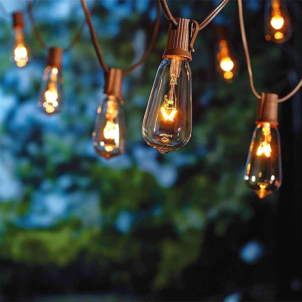 Sunsgne 20Ft Edison Outdoor String Lights With 22 Clear Edison Bulbs, St40 Vintage Bulbs String Lights, 7W Christmas Hanging Backyard Porch Balcony Party Decoration Lights, E17/C9 Socket Base, Brown