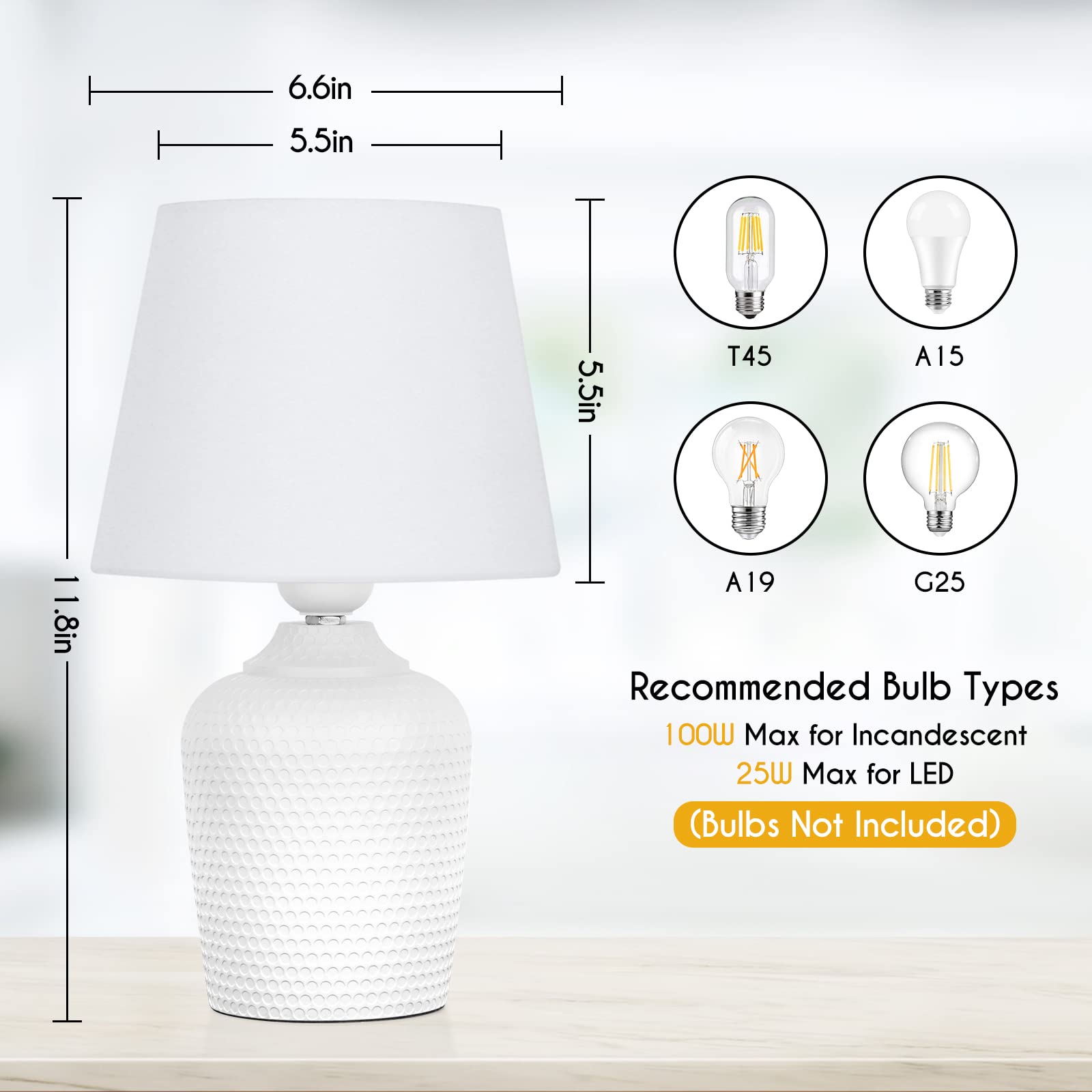 Sucolite Small Table Lamps Set Of 2, Bedside Nightstand Lamps For Bedroom Kid’S Room, Cute Desk Lamps With Studded Texture Base For Reading Nursery Living Room Office, White