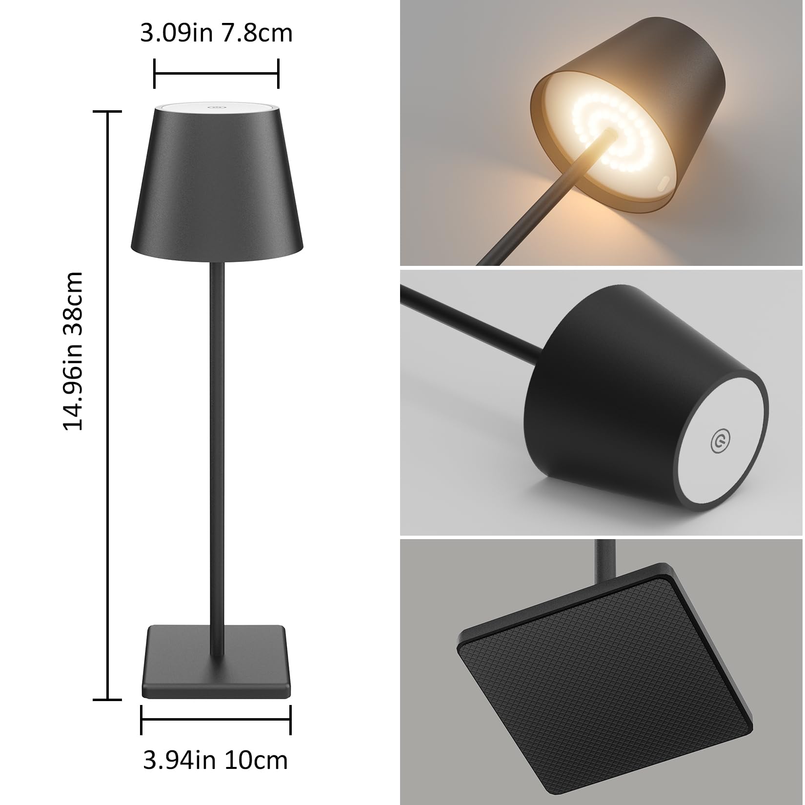 Coinmit 2 Pack Cordless Led Table Lamp Black, 5500Mah Battery Powered Table Light, 3 Color Temperatures Stepless Dimmable Rechargeable Table Lamps For Outdoor Restaurant Bedroom
