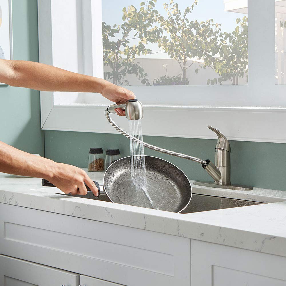Kingo Home Modern Single Handle Stainless Steel Brushed Nickel Pull Out Sprayer Bar Kitchen Faucet,Small Kitchen Sink Faucet With Escutcheons Single Hole Kitchen Faucet