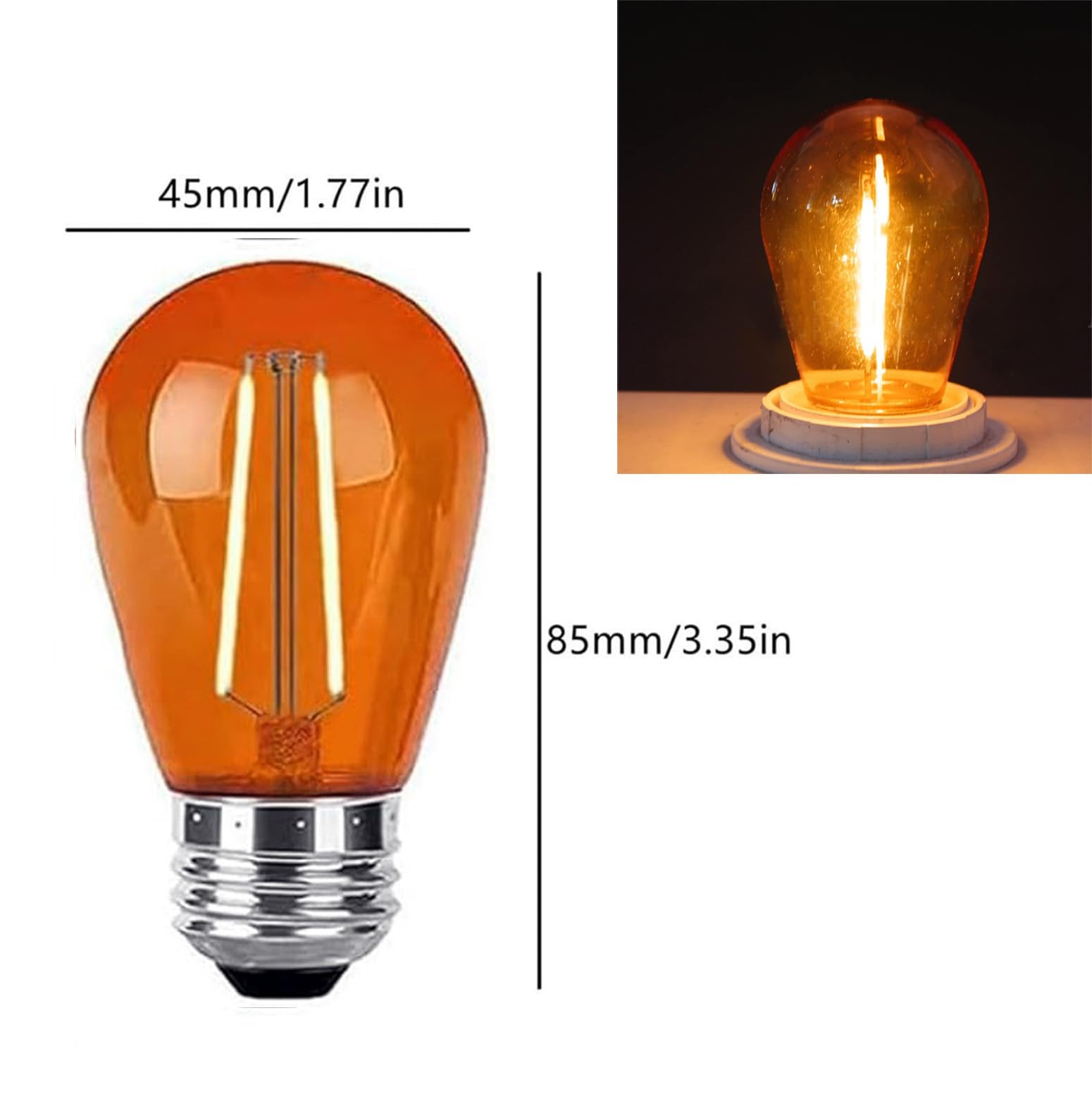 Minsily Sxminer 15 Pack 2W S14 Led Bulbs Orange Led String Light Bulbs Plastic Shatterproof Led Replacement Bulbs E26 Base Edison Bulb Led Decorative Bulbs For Outdoor String Light Home Patio Christmas Decor