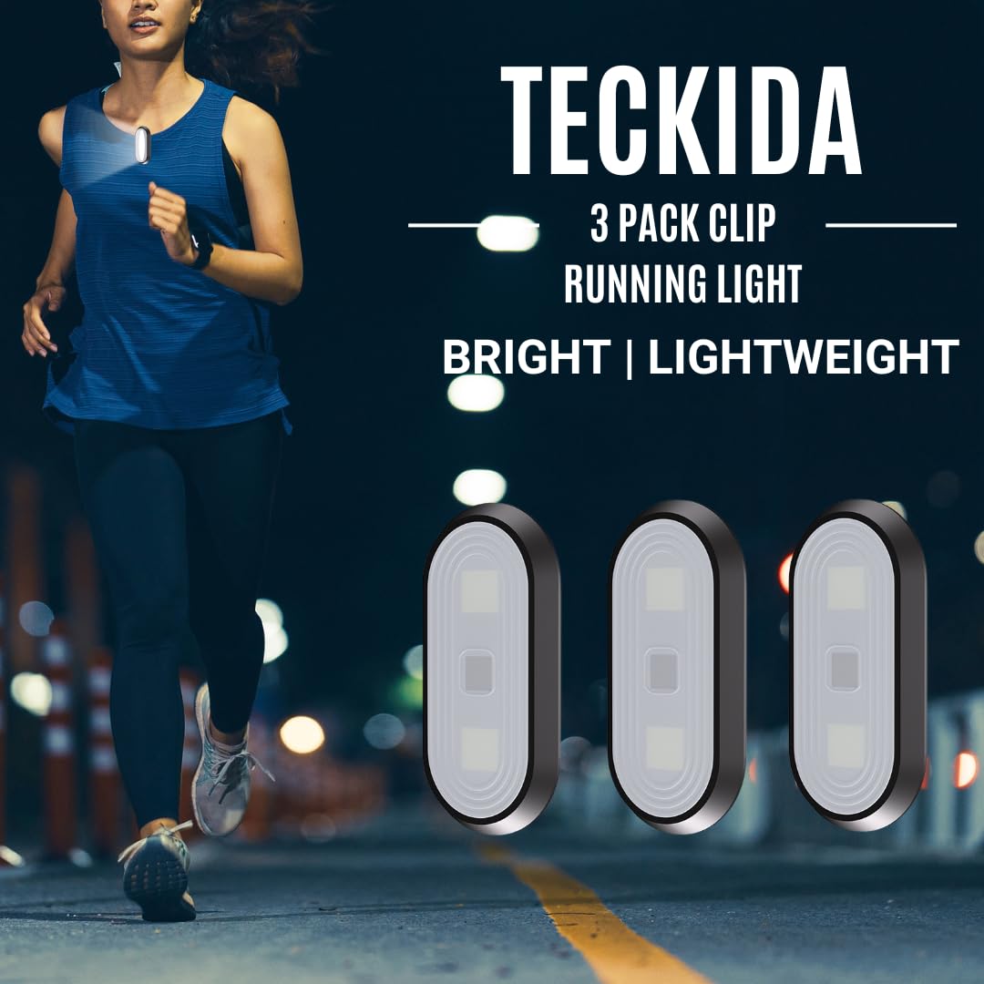 Teckida Running Light For Runner, 3 Pack Clip On Flashlight For Walking At Night, Hand  Work Light With 3 Modes For Camping, Hiking, Running, Outdoor Adventure (Black)