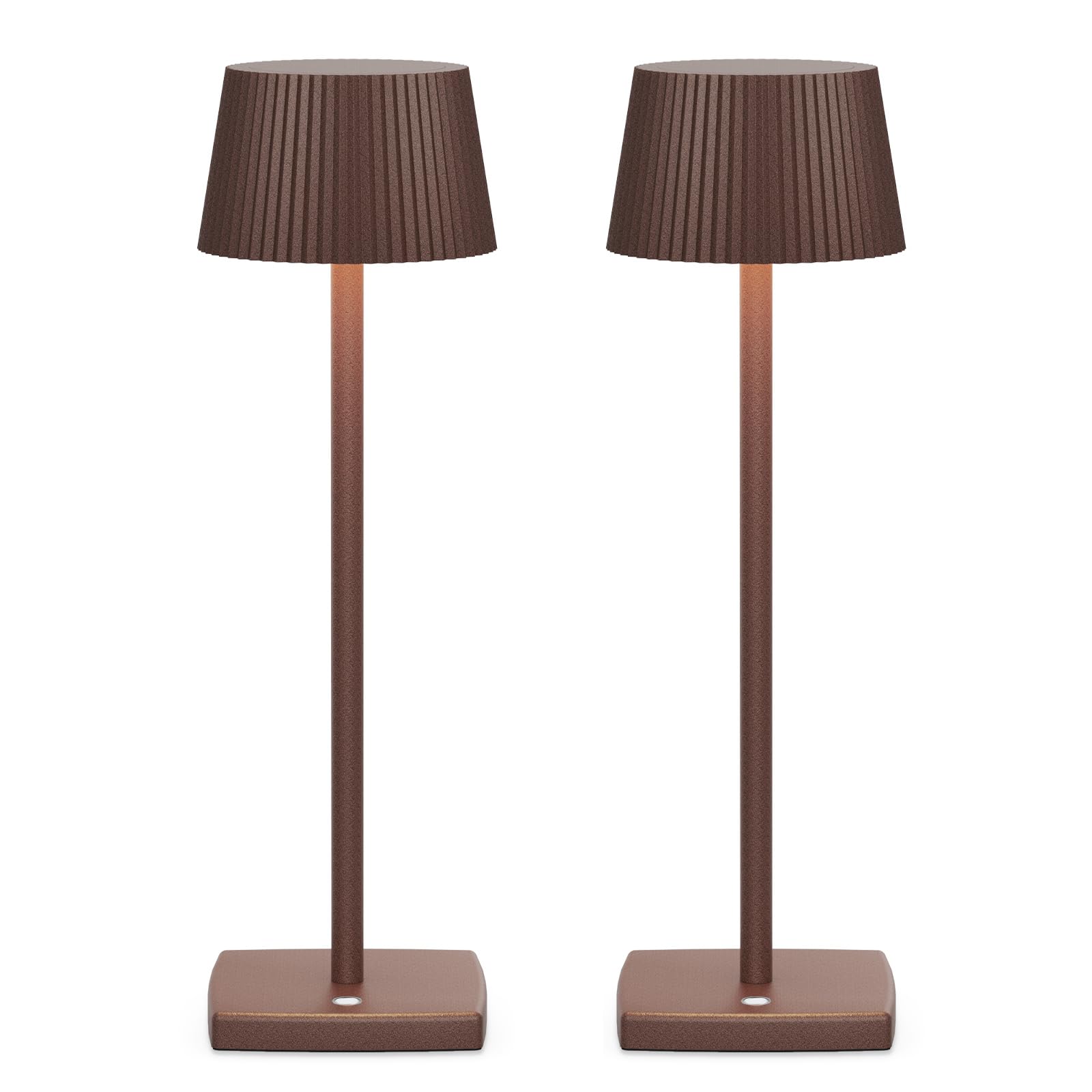 Jalvde Cordless Led Table Lamps, Rechargeable Battery Operated Waterproof Desk Lamp 3 Colors Stepless Brightness Portable Metal Table Light For Party Patio Restaurant (Rust - Set Of 2)