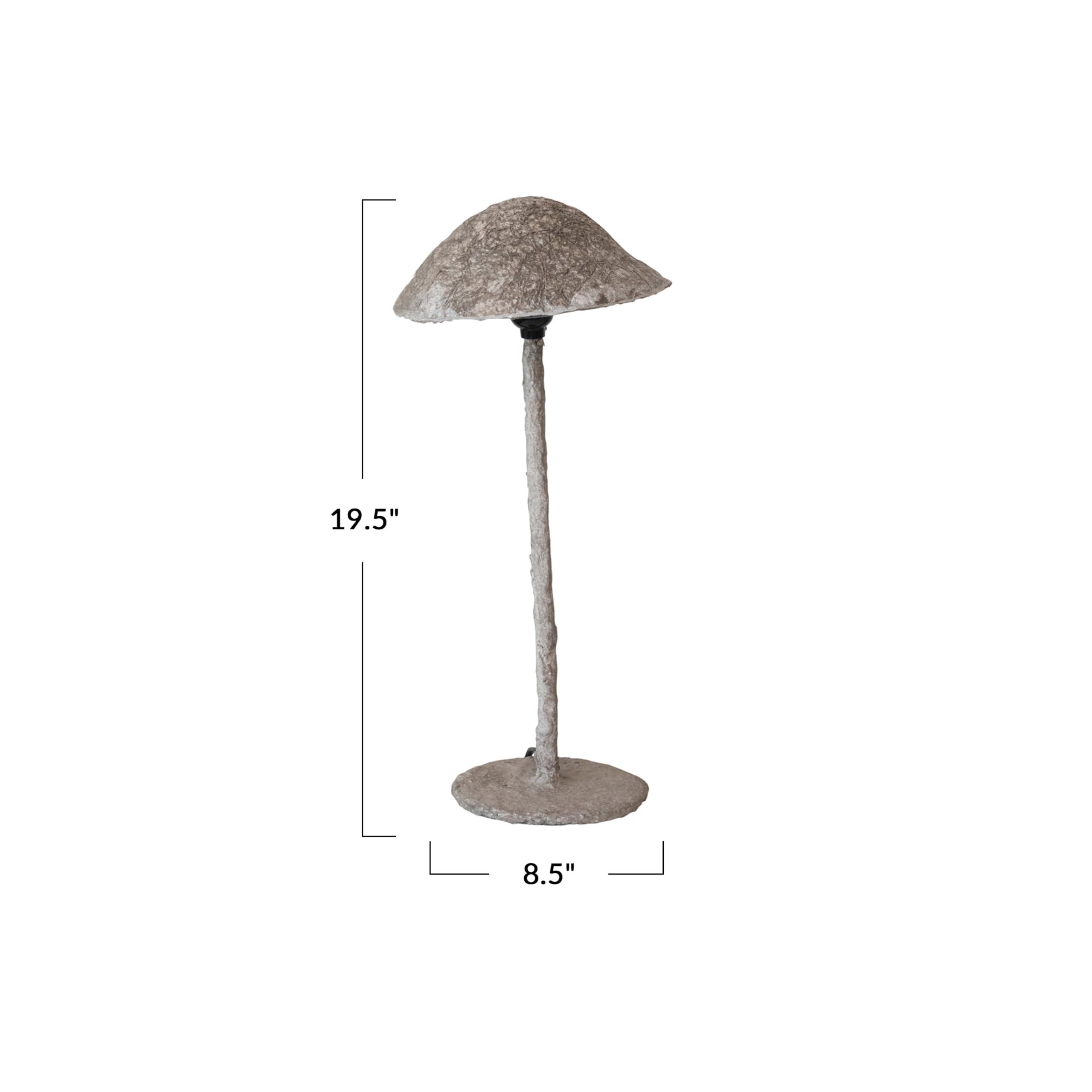 Creative Co-Op Handmade Paper Mache And Metal Mushroom Table Lamp, Grey