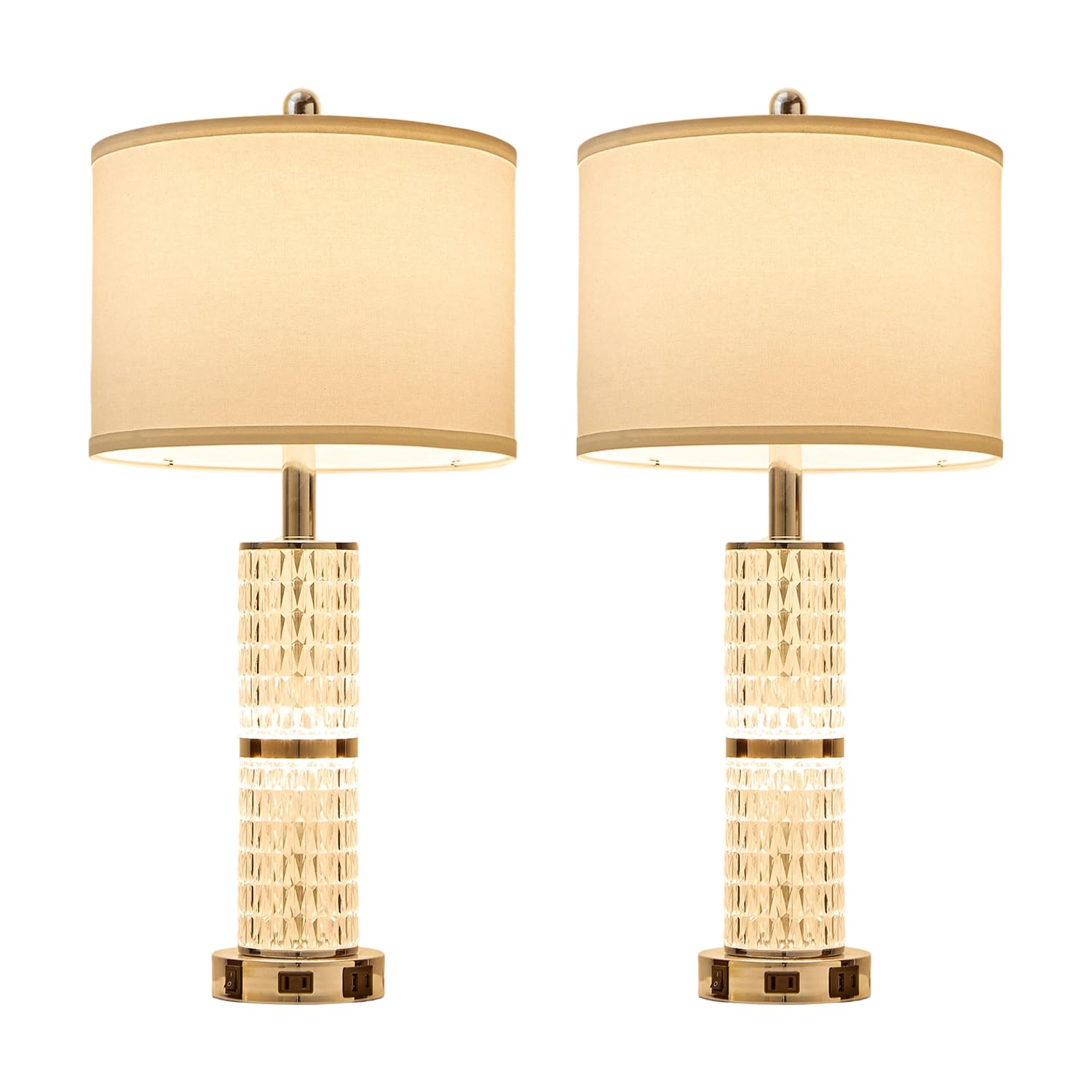 Saiweya Crystal Table Lamps Modern 3-Way Dimmable Bedside Lamp With 2 Usb Ports & Ac Outlets For Living Room Bedroom Nightstand Lamp Night Light (Silver-2 Pack)