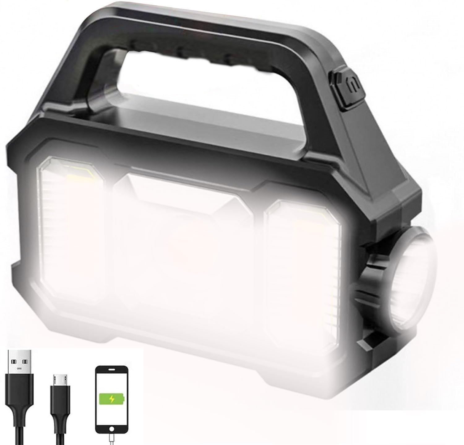 Haashada Solar Rechargeable Led Spotlight Flashlight, Super Bright 6000Lm Handheld Led Searchlight, Multi-Functional Portable Lamp Camping Lantern Flashlight, 6 Light Modes, Power Bank, Ipx4 Waterproof