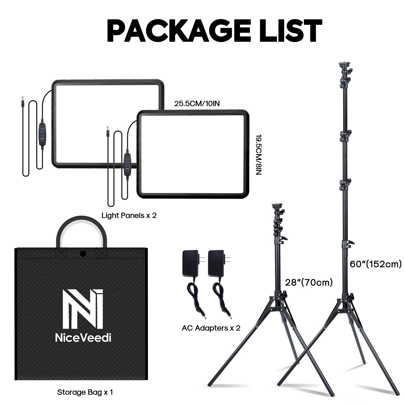 Niceveedi 2-Pack Photography Lighting Kit, 22W Led Video Light Kit, 2900-7000K Dimmable Studio Light With Tripod Stand, 73" Stream Light For Video Recording