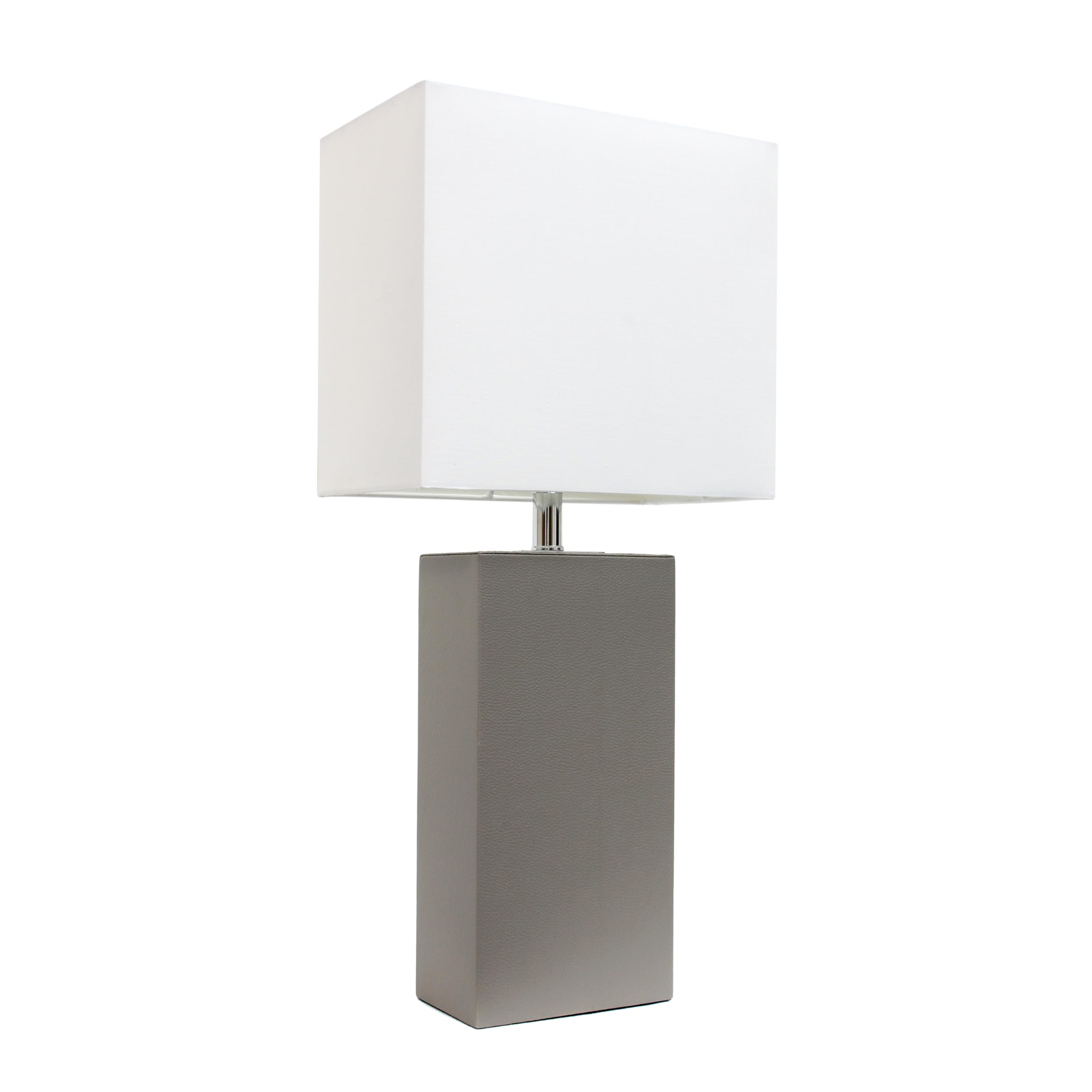 Lalia Home Lexington 21" Leather Base Modern Home Décor Bedside Table Lamp For Living Room, Bedroom, Entryway, Foyer, Or Office With White Rectangular Fabric Shade (Gray)