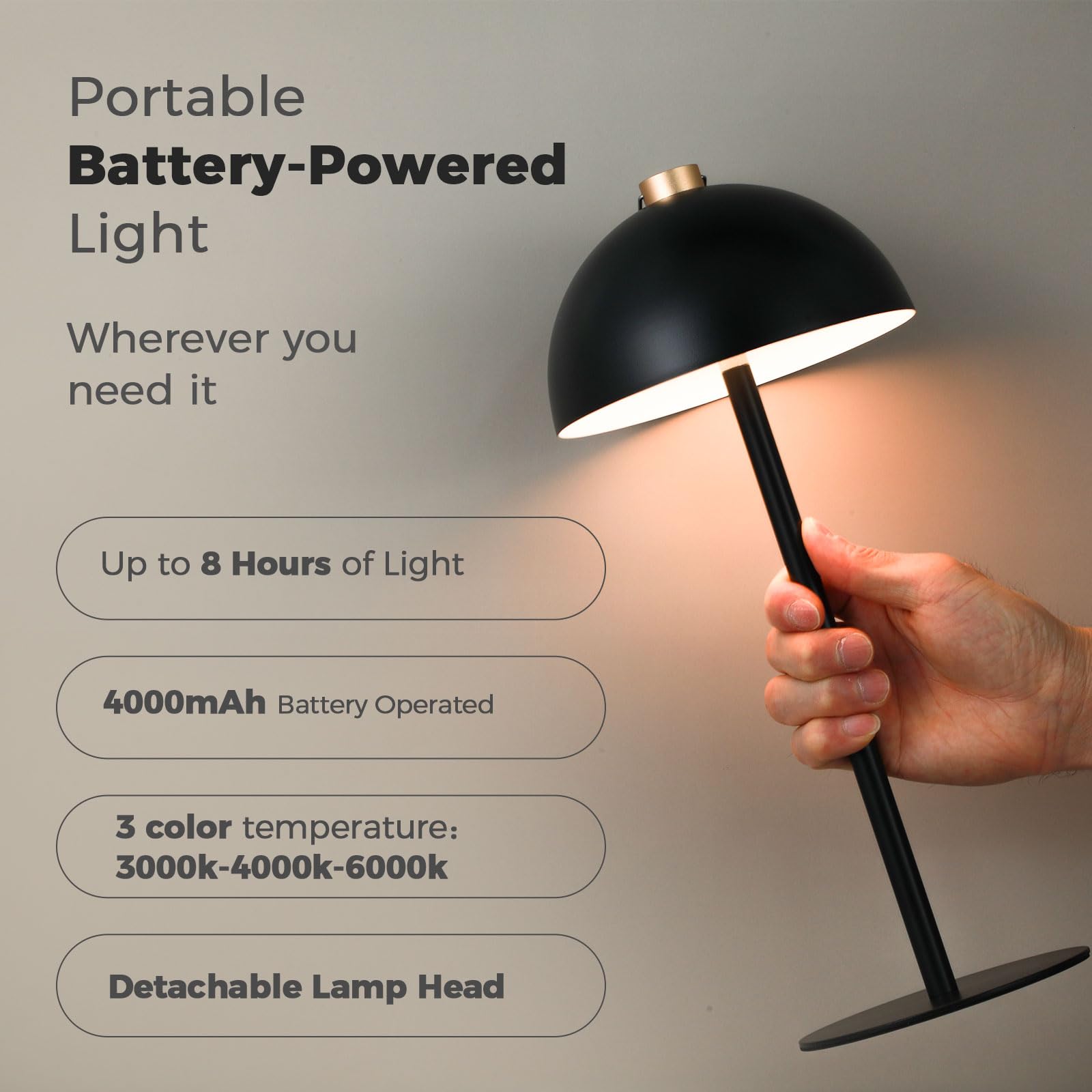 Seensiny Rechargeable Cordless Touch Table Lamp,Modern 3 Color Stepless Dimming Night Light,Portable Wireless 4000Mah Battery Operated,Led Desk Lamp For Outdoor Patio,Restaurant,Camping,Bedroom,Nightstand