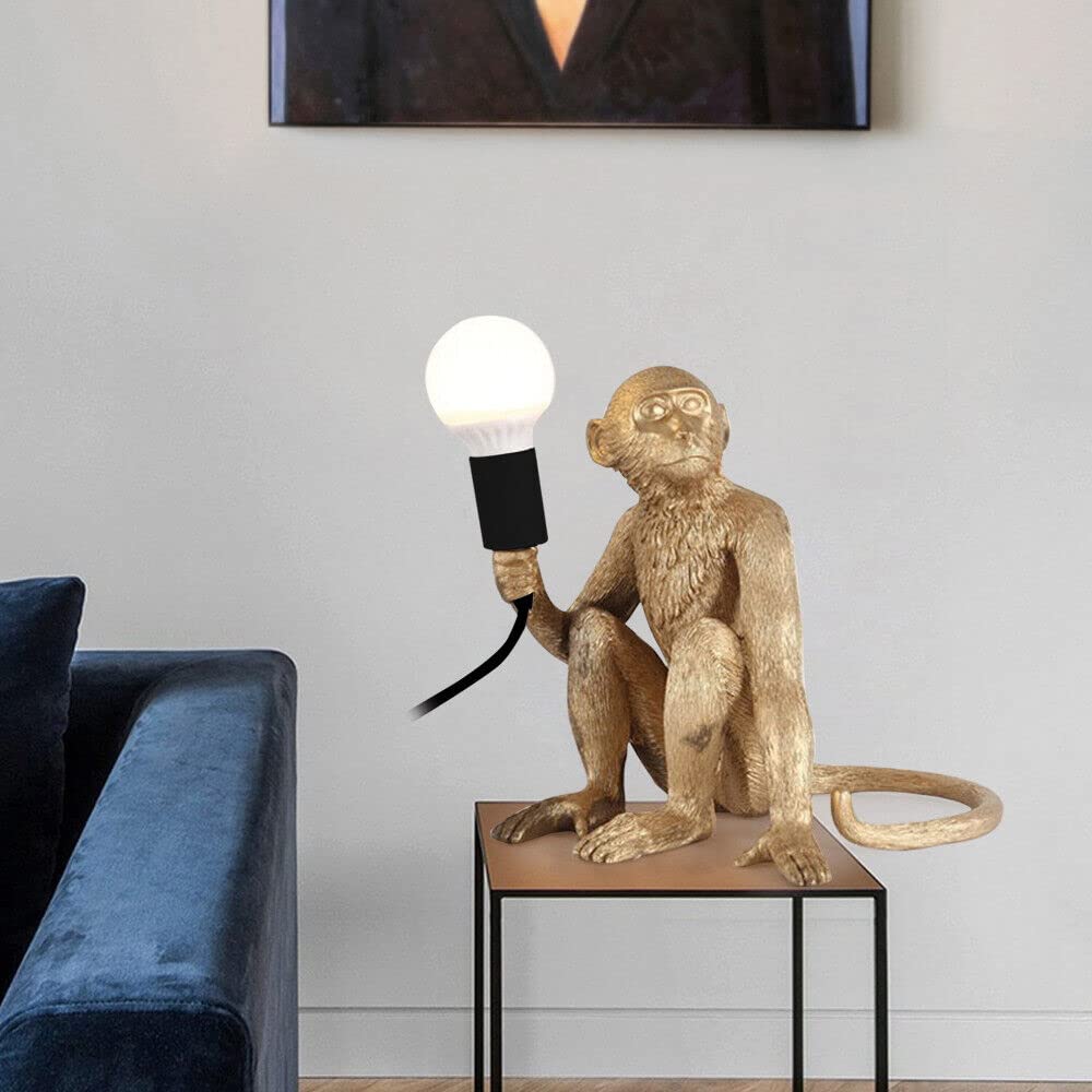 Tfcfl Vintage Resin Monkey Form Tabletop Light, 13.3 12.5'' Industrial Retro Edison Desk Lamp For Living Room Restaurant & Other Indoor Creative Decoration Lighting (Table Lamp - Gold)