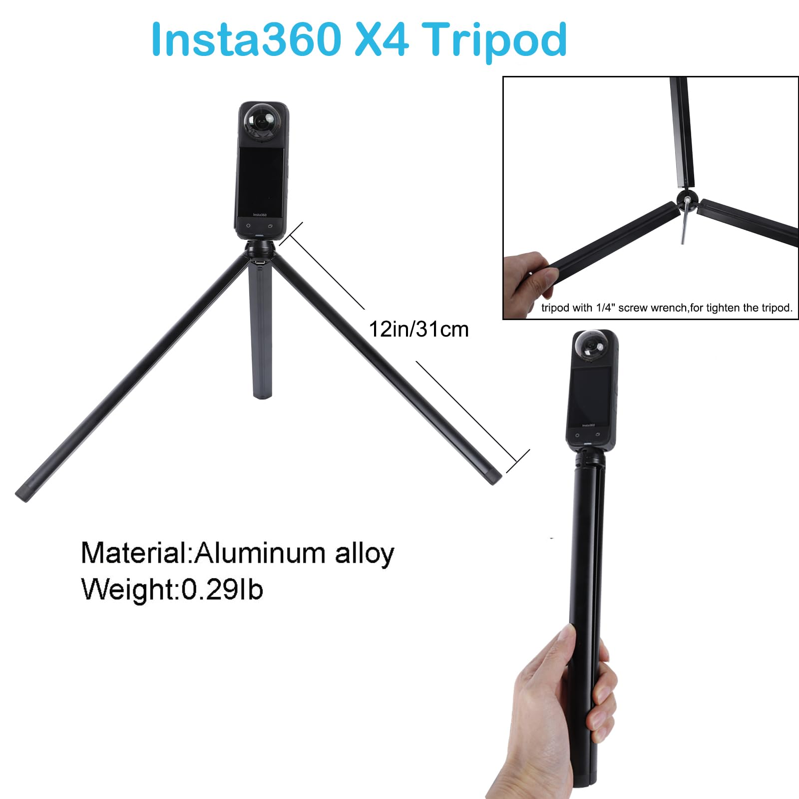 Pellking Monopod For Insta360 One X5/X4/X3/X2/X,61"/155Cm Selfie Stick+12In/31Cm Aluminium Alloy Tripod,As Ground Support Monopod For Insta360 One X4 Etc Cameras