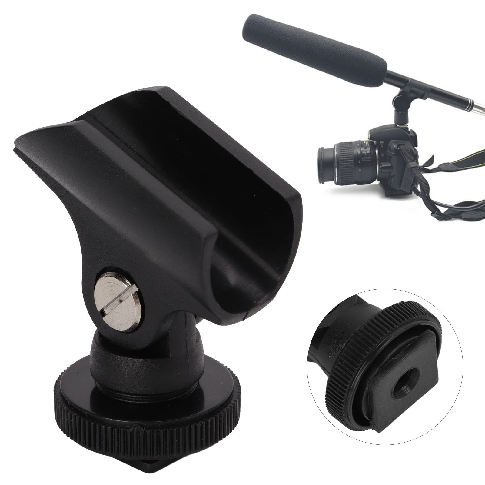 Zyyini Microphone Clip Holder, Plastic Mic Clip Stand For 1.95Cm/0.8In Microphones, With 1/4 Inch Screw Hole & Cold Shoe Mount, For Tripod/Camera